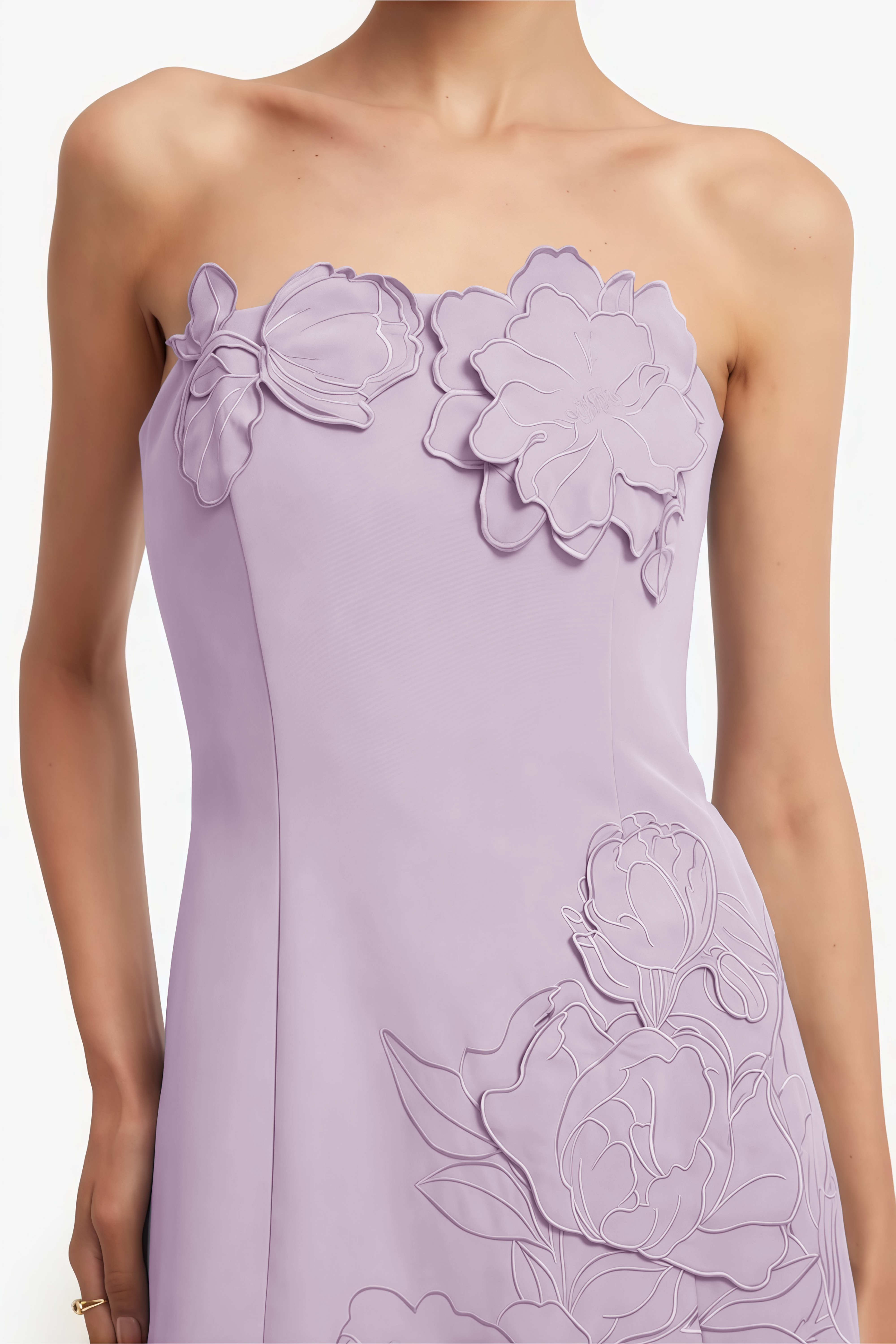 Inga Lila trägerloses Minikleid mit Blumenstickerei