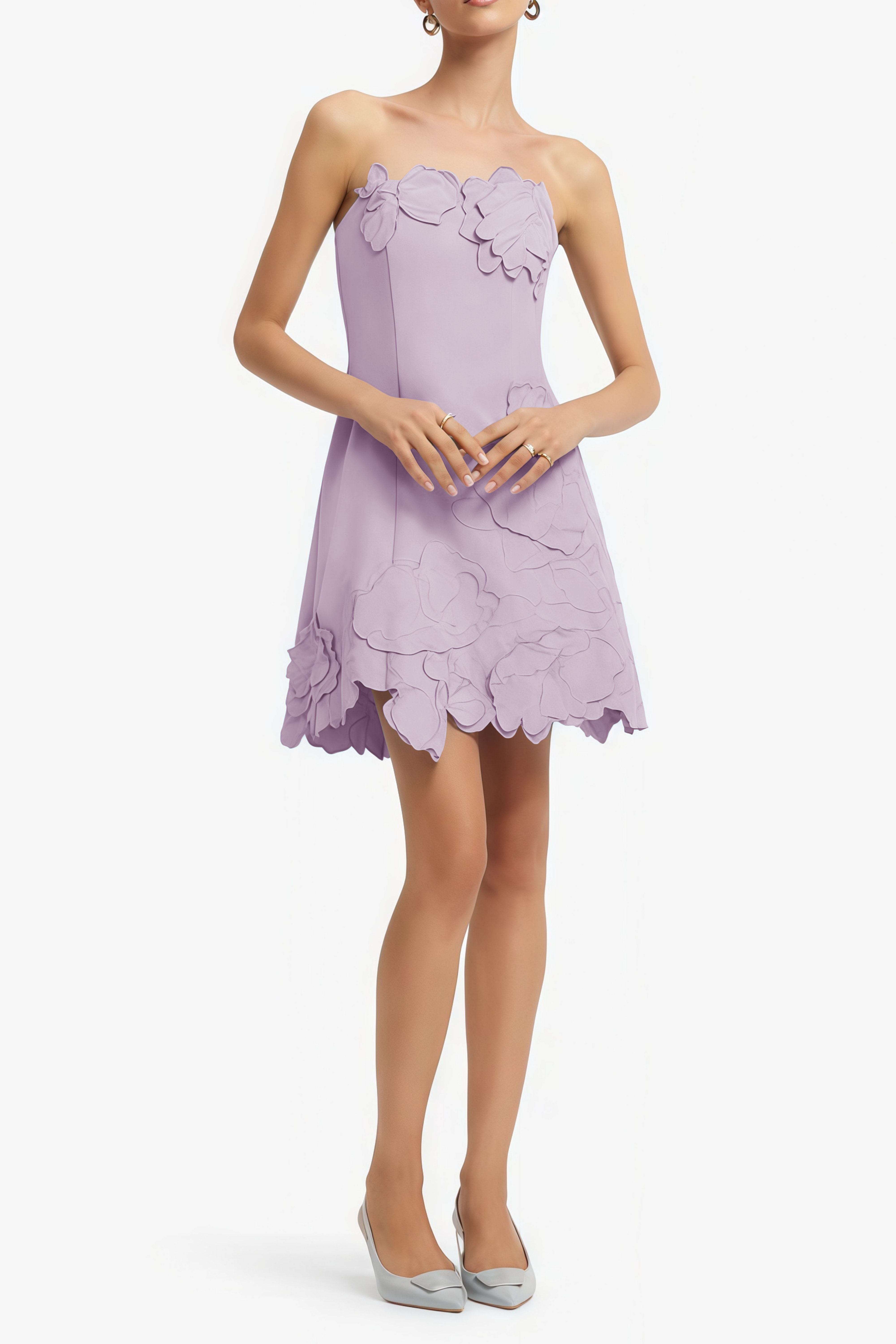 Inga Lila trägerloses Minikleid mit Blumenstickerei