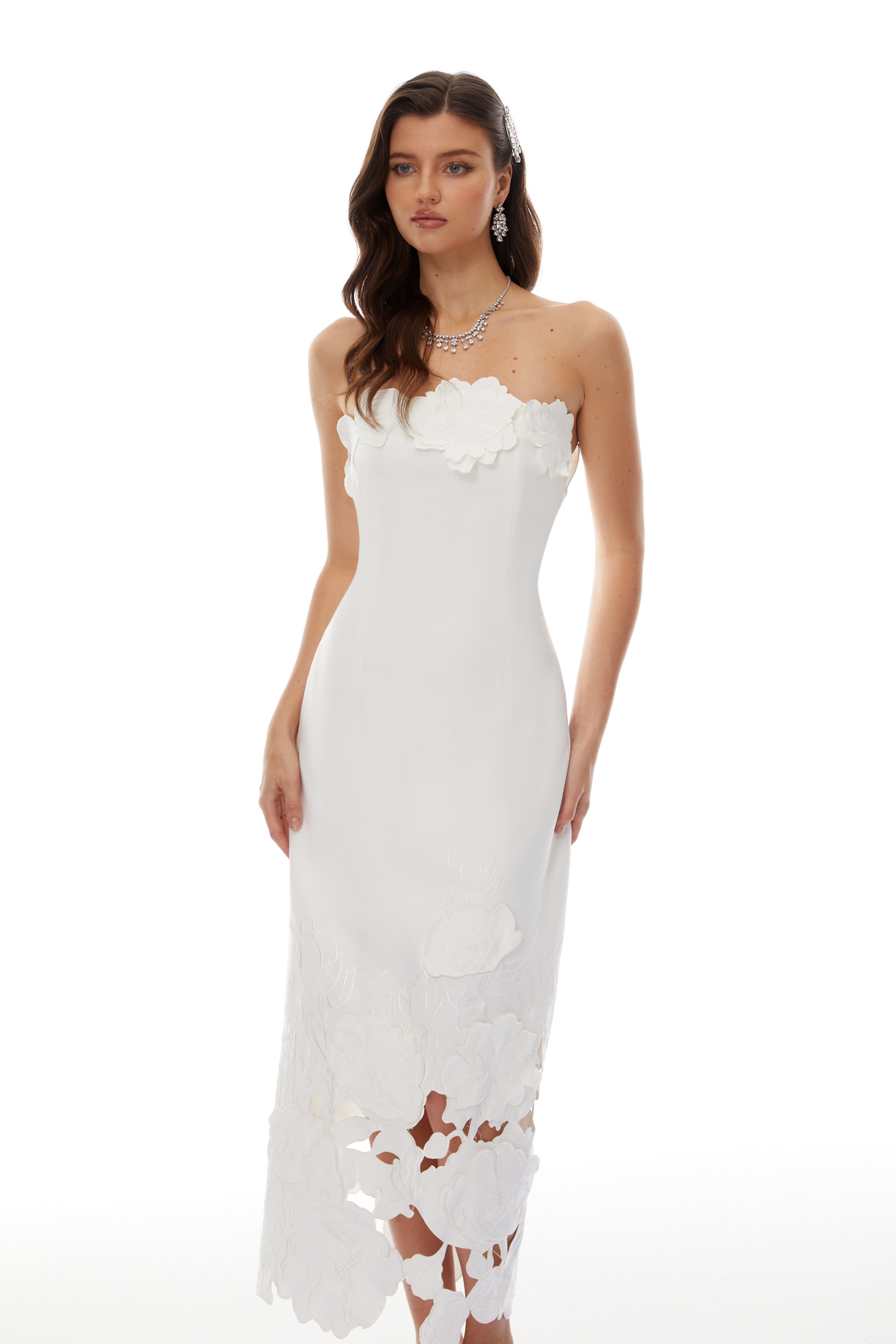 Inga White Strapless Floral Embroidered Maxi Dress