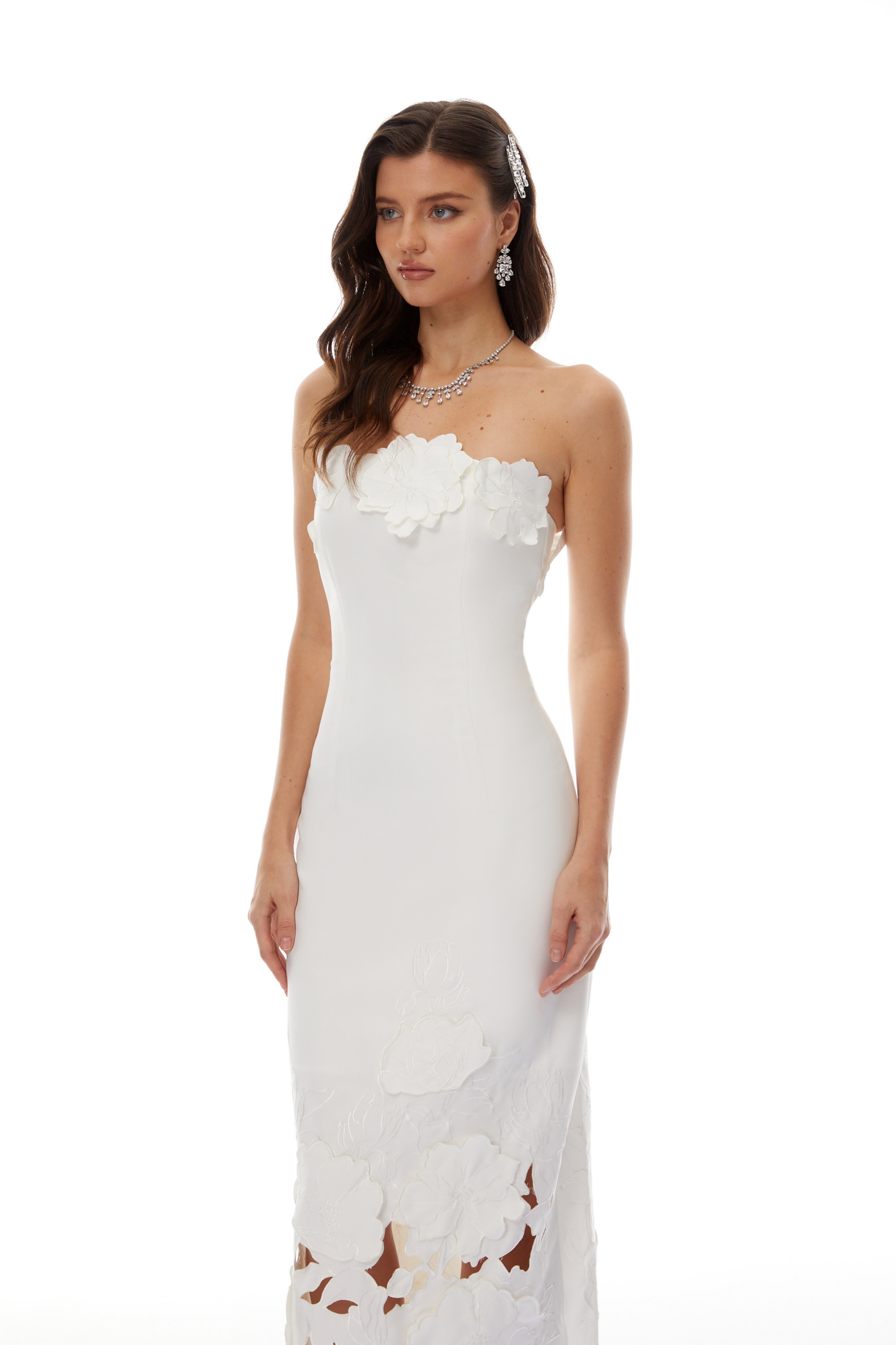 Inga White Strapless Floral Embroidered Maxi Dress