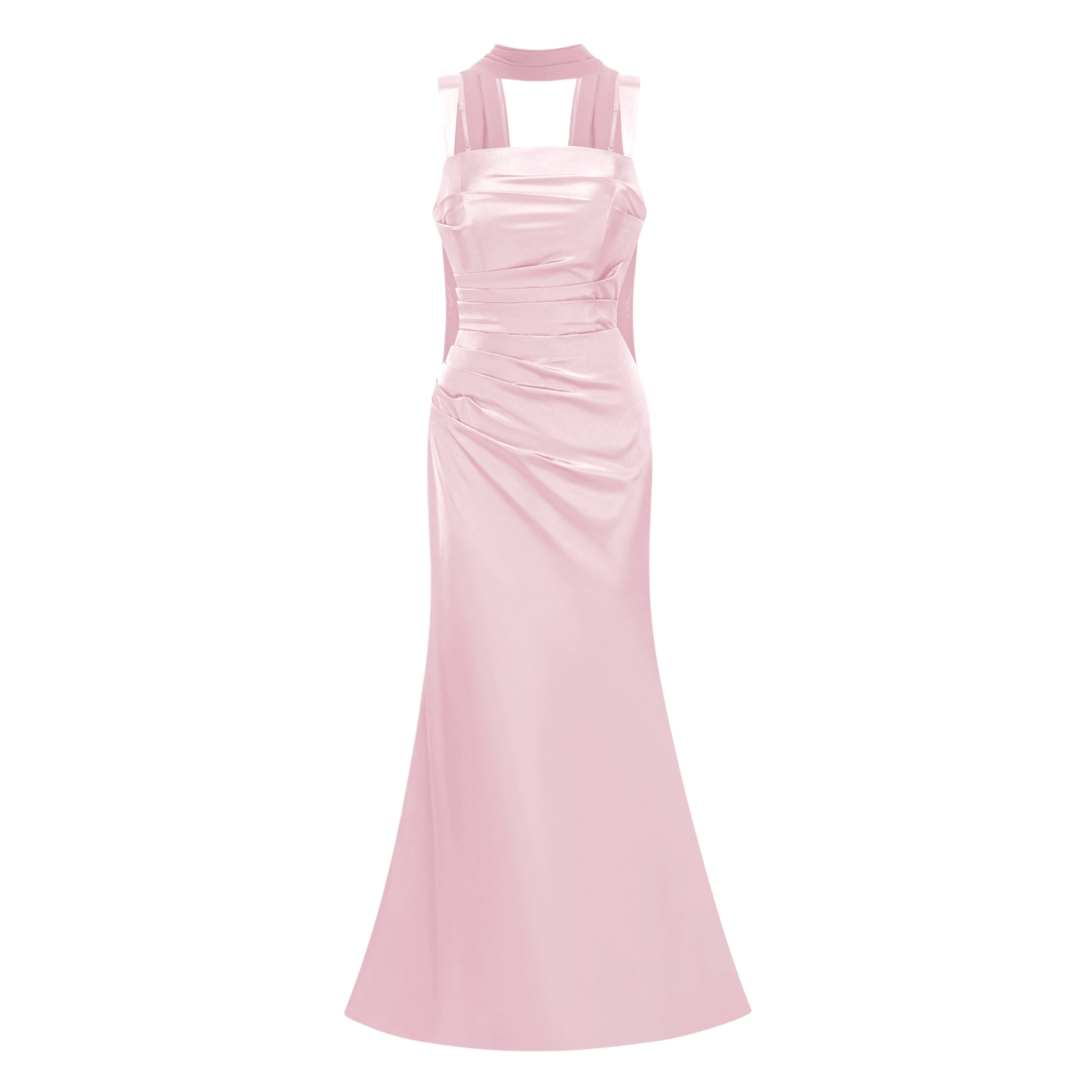 Inmaculada – Maxikleid aus rosa Satin mit Rüschen
