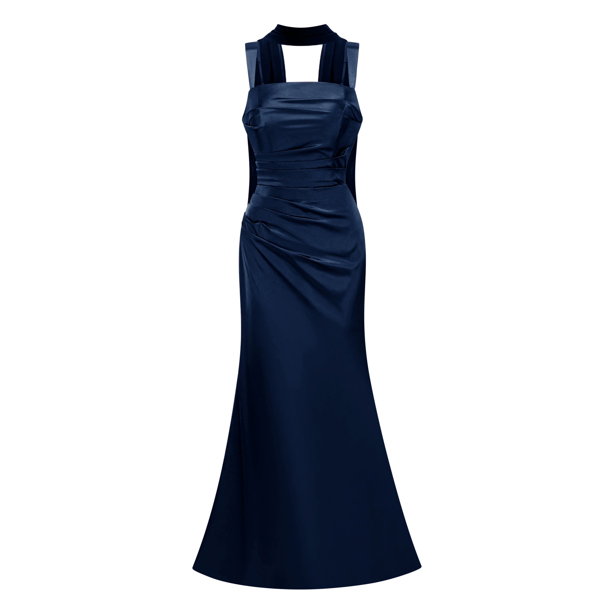 Inmaculada Saphirblaues Maxikleid aus gerafftem Satin