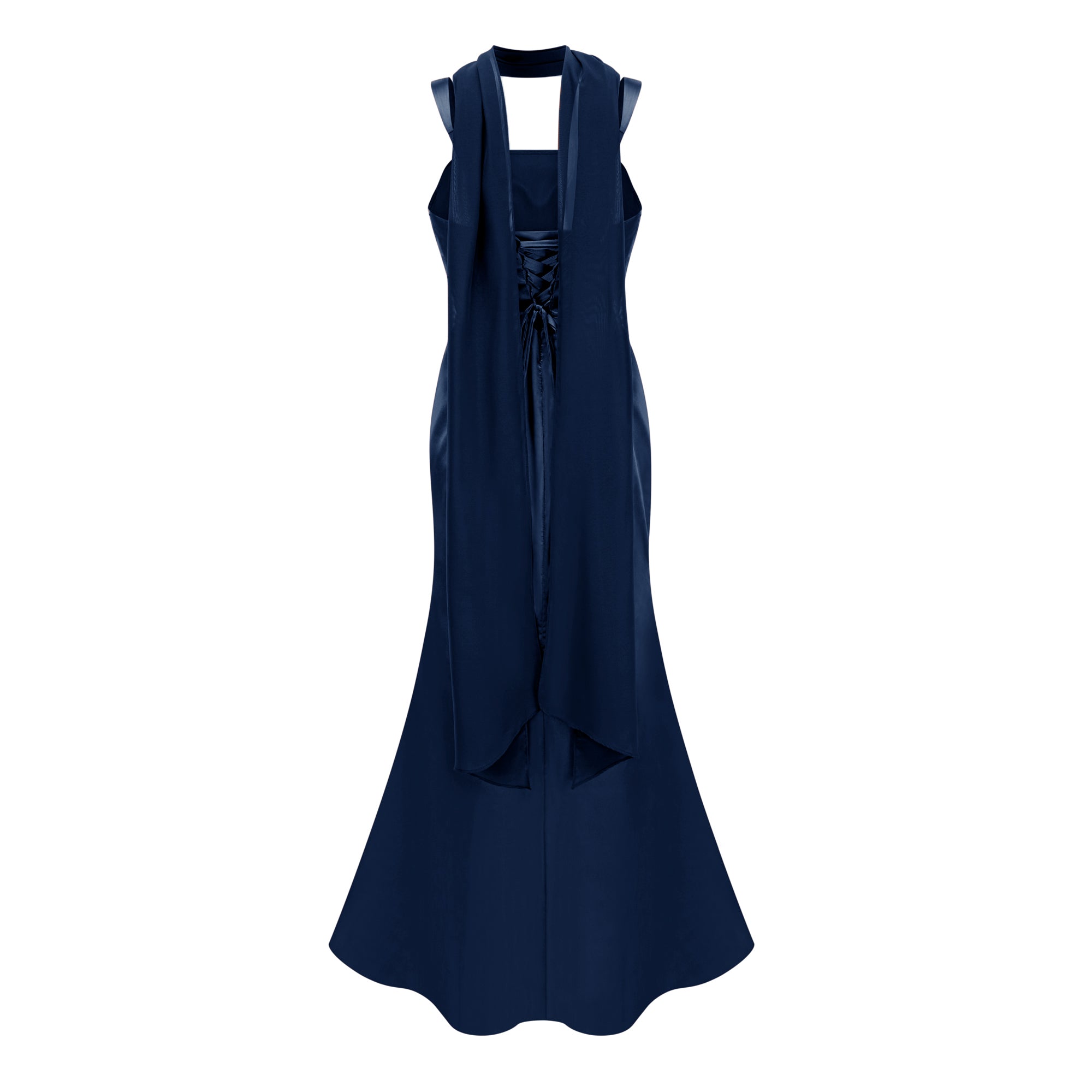 Inmaculada Saphirblaues Maxikleid aus gerafftem Satin