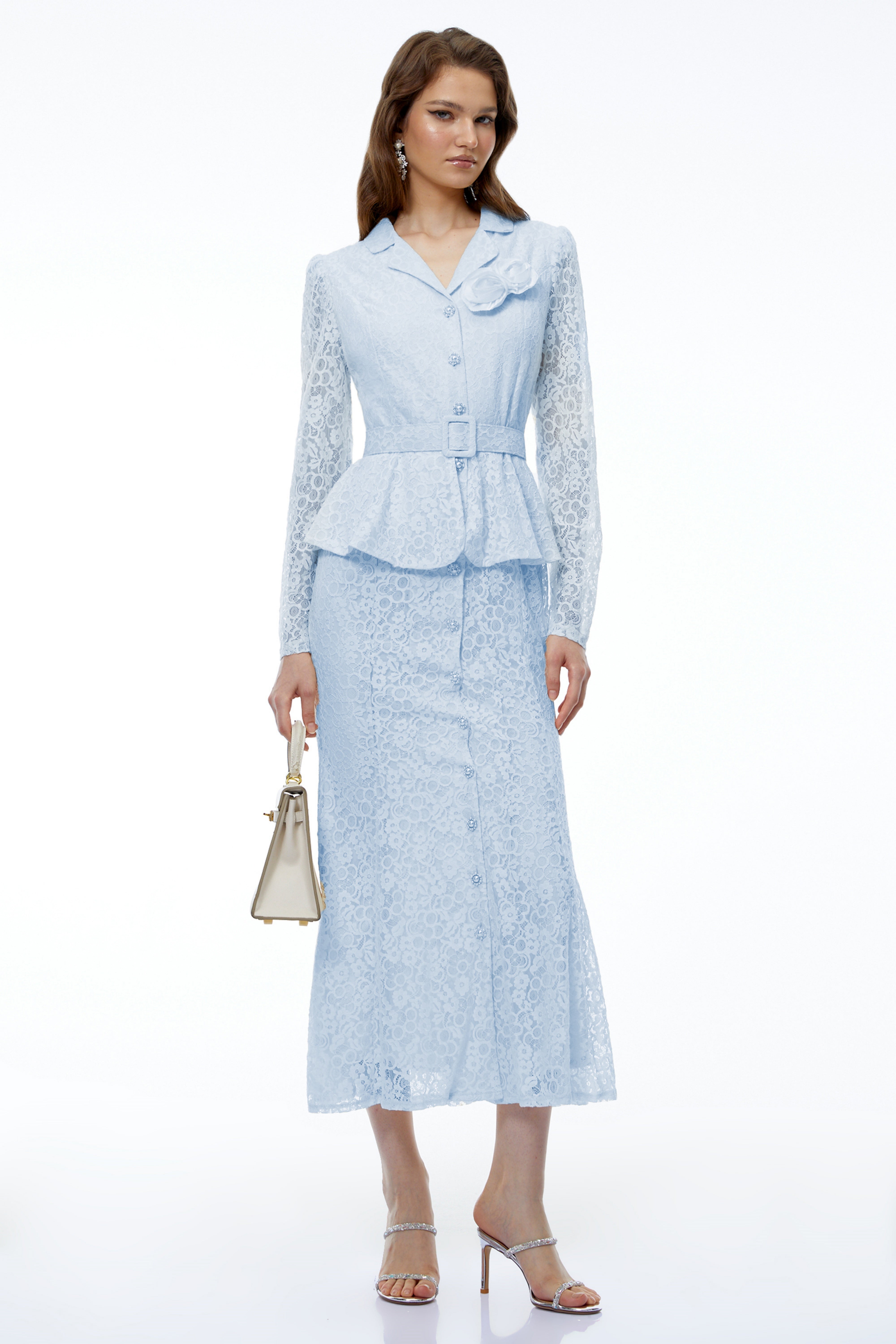 Iona Blue Lace Maxi Dress with 3D Florals
