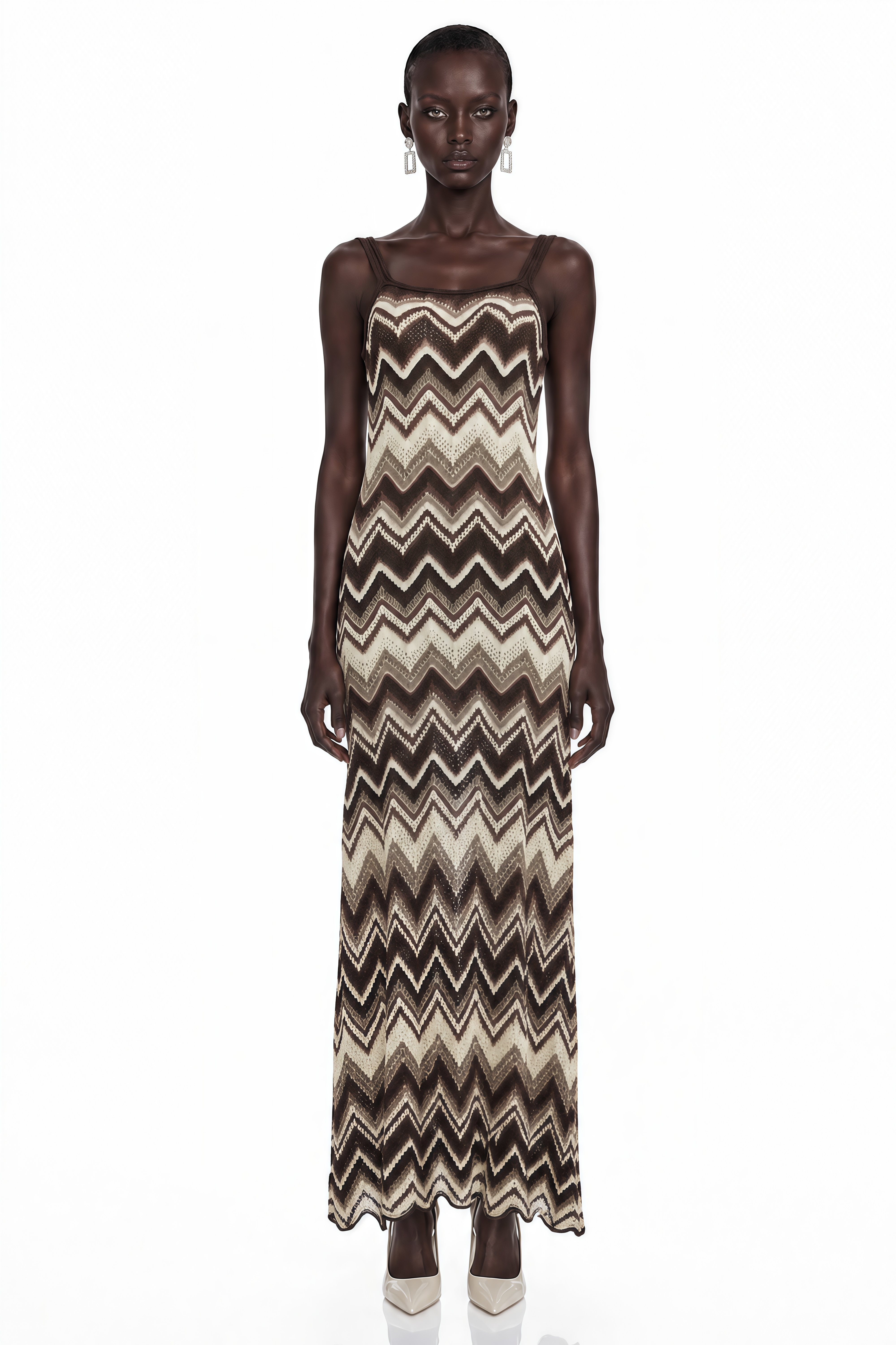 Robe longue en maille pointelle à motif zigzag Irina Brown