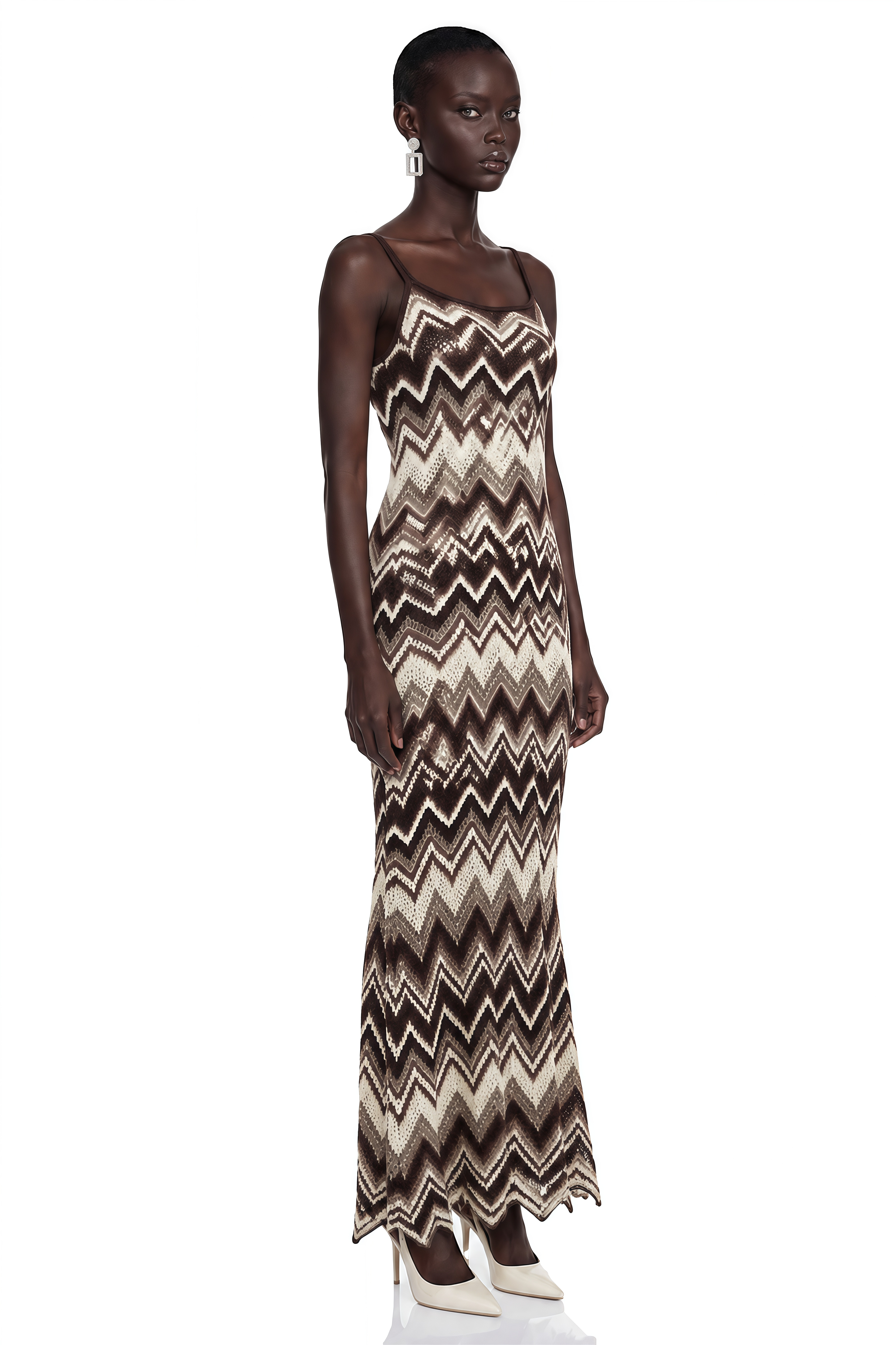 Robe longue en maille pointelle à motif zigzag Irina Brown