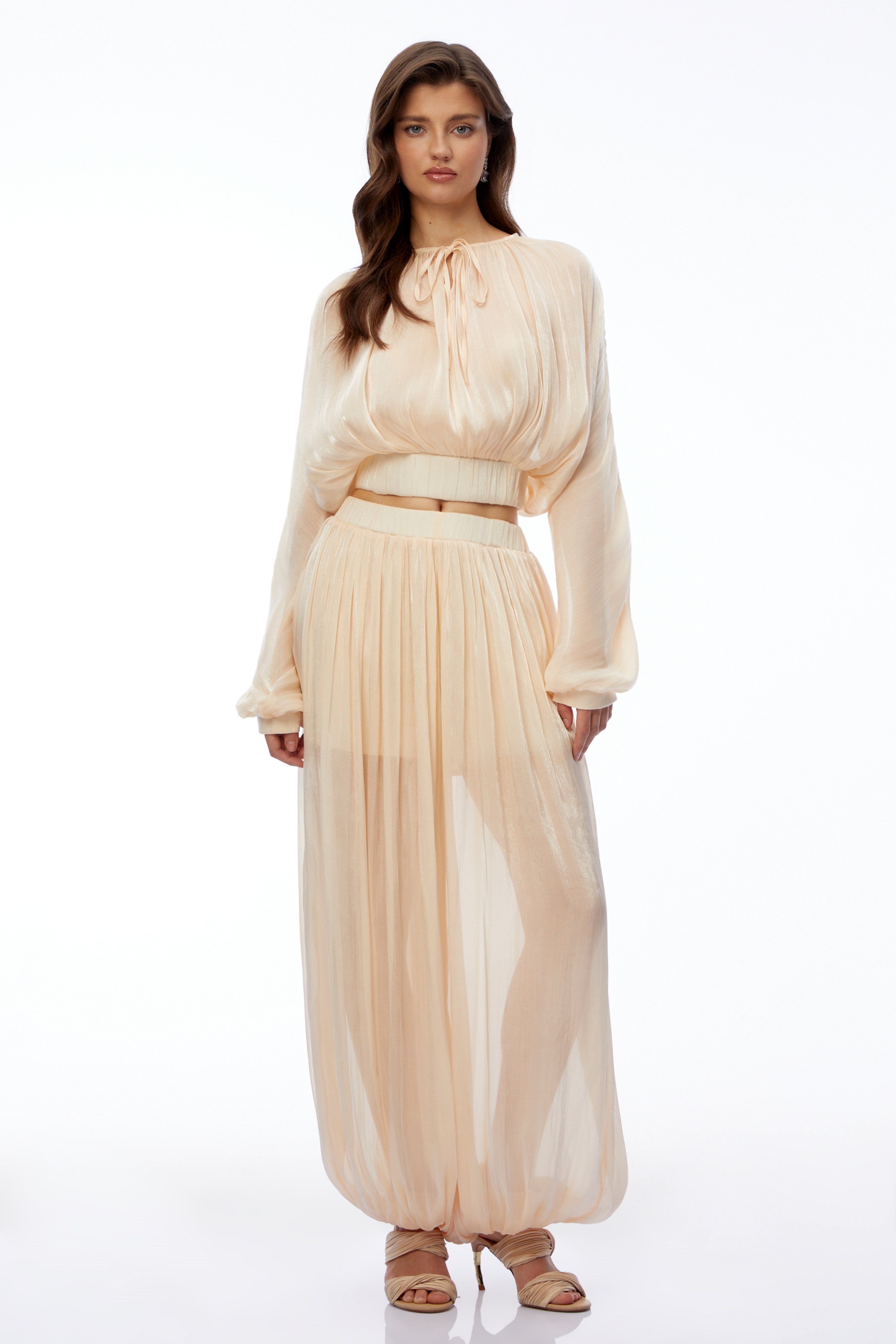 Irina Champagne Ruched Top & Trousers Set