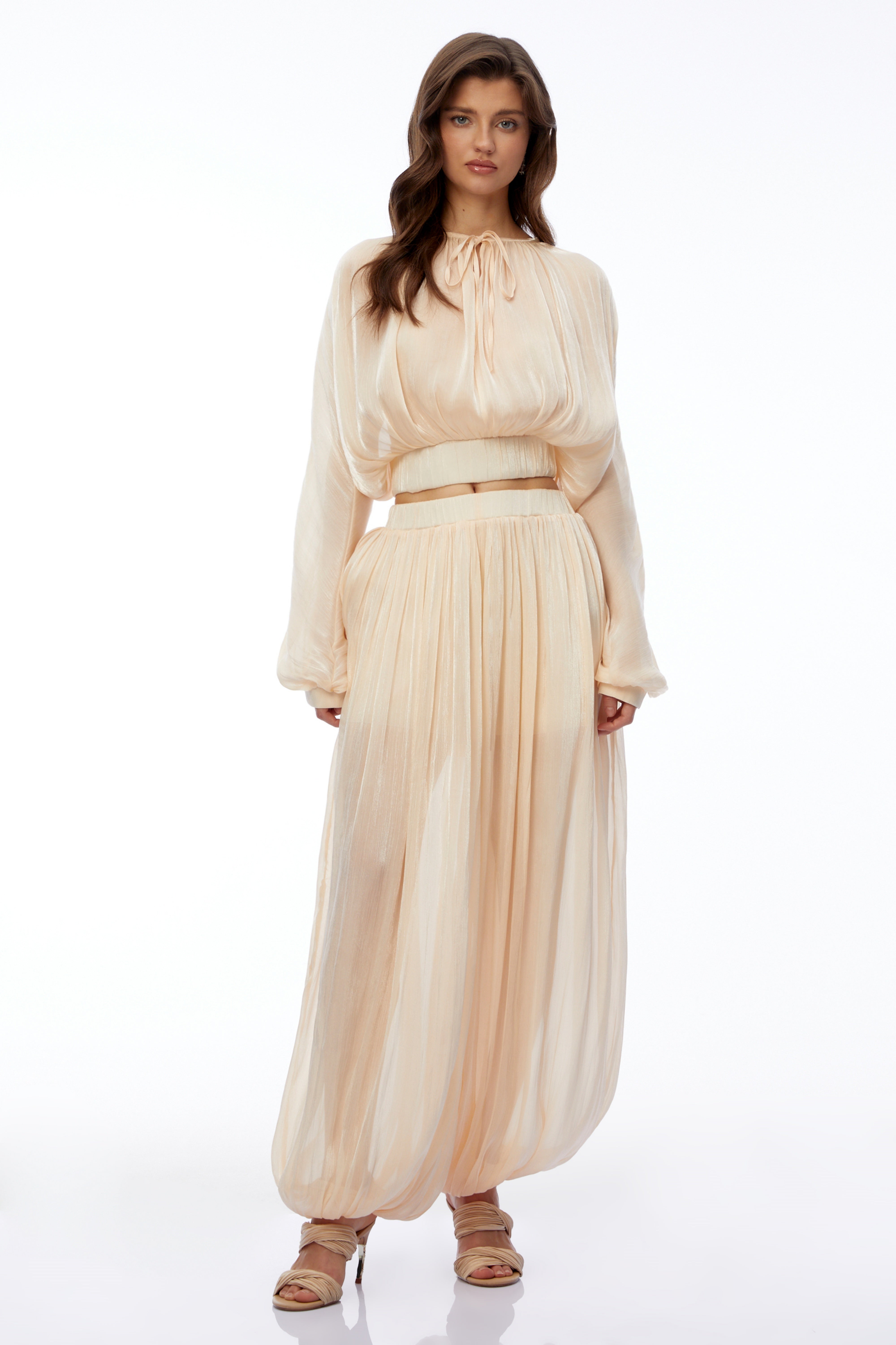 Irina Champagne Ruched Top & Trousers Set