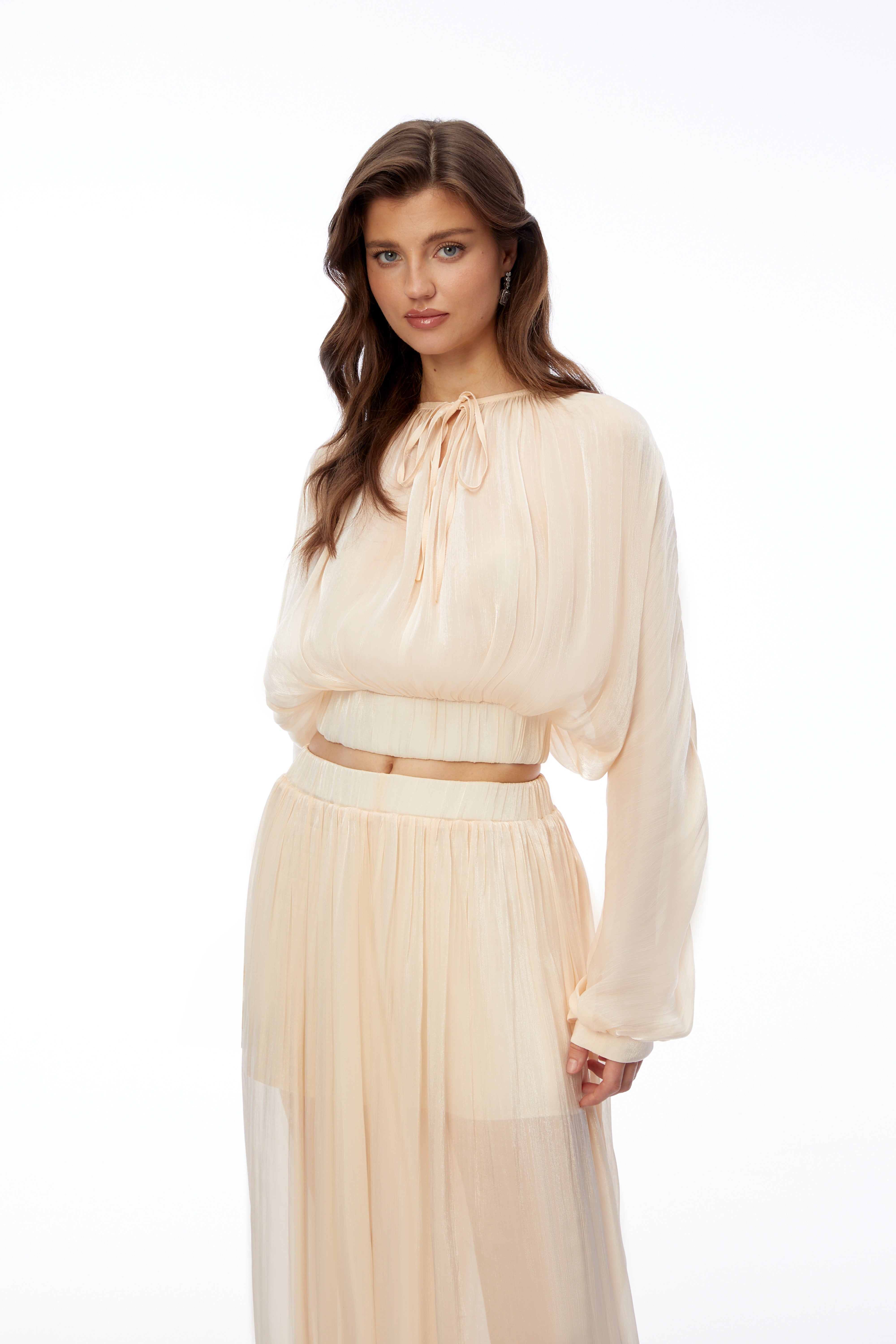 Irina Champagne Ruched Top & Trousers Set