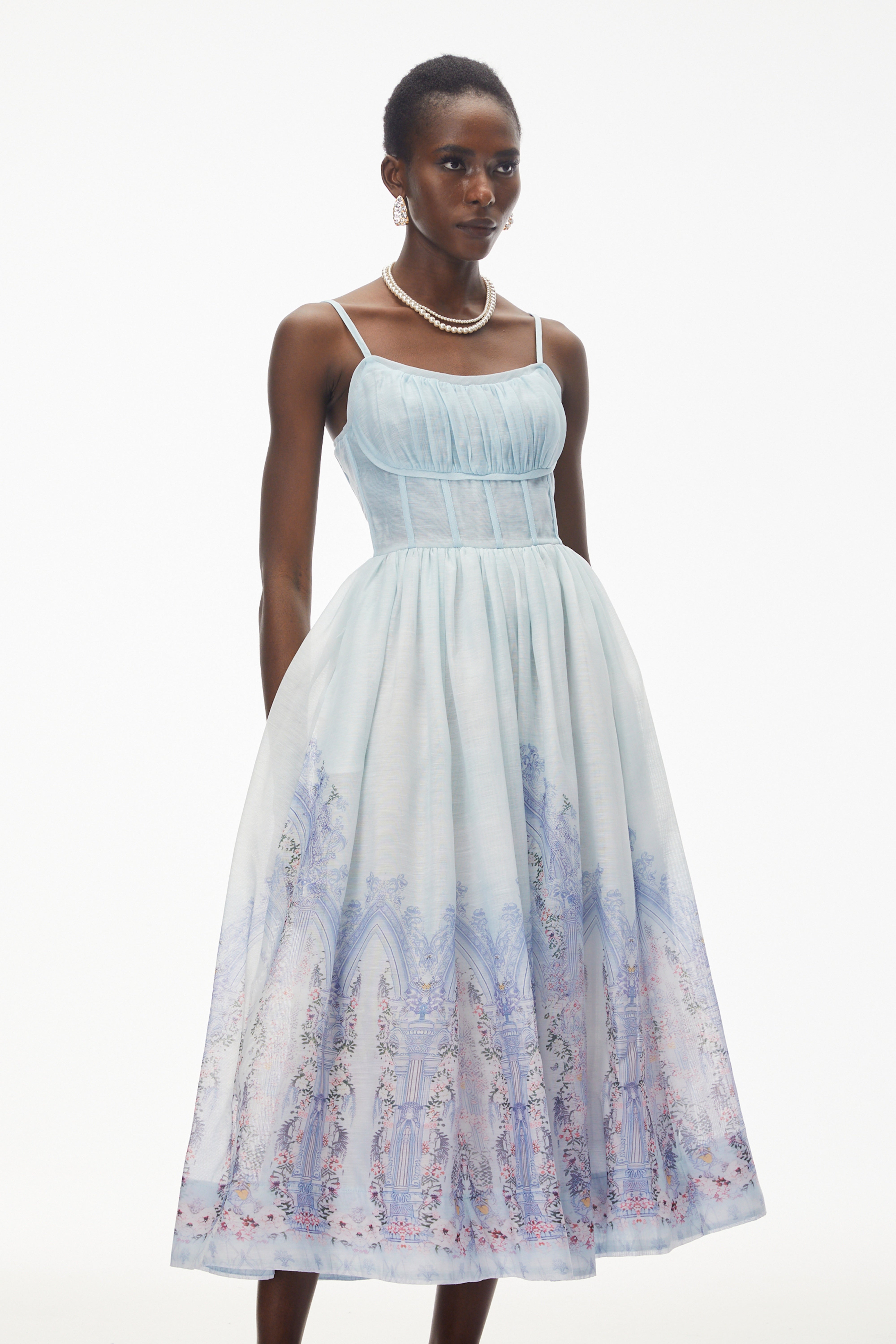 Iris Blue – Ärmelloses Midi-Kleid mit Rüschen