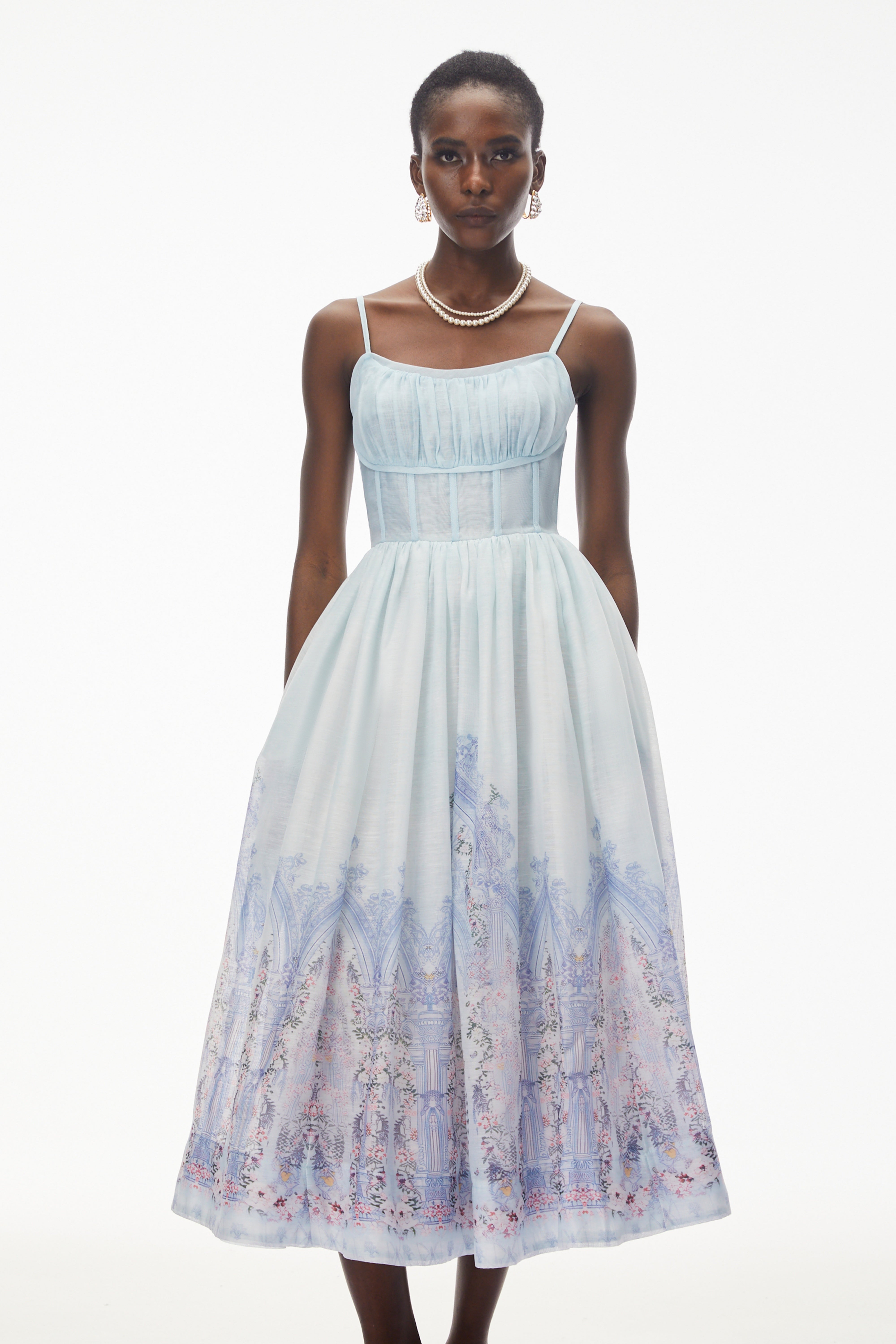 Iris Blue – Ärmelloses Midi-Kleid mit Rüschen