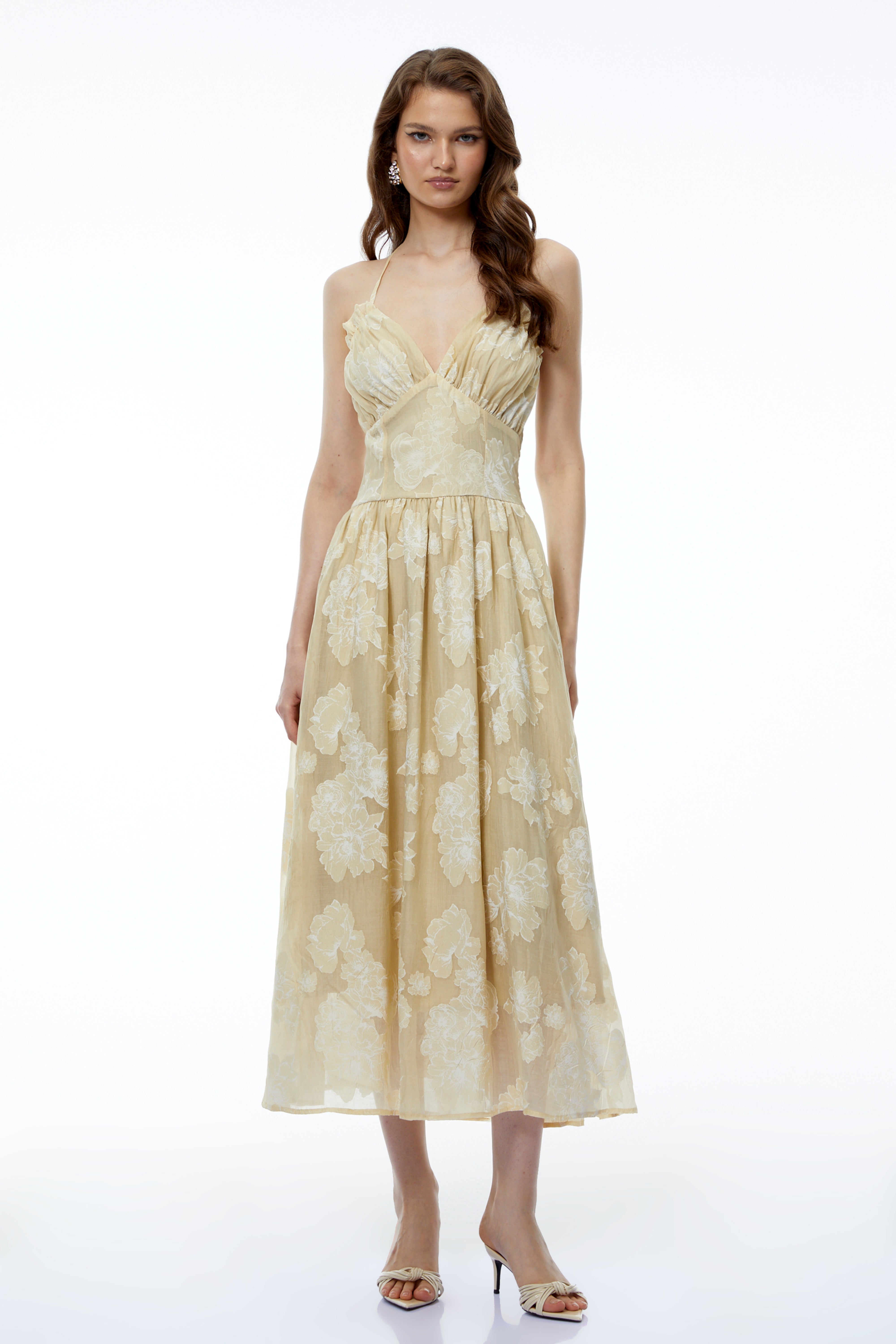 Iris Neutral Sweetheart Neckline Floral Print Maxi Dress