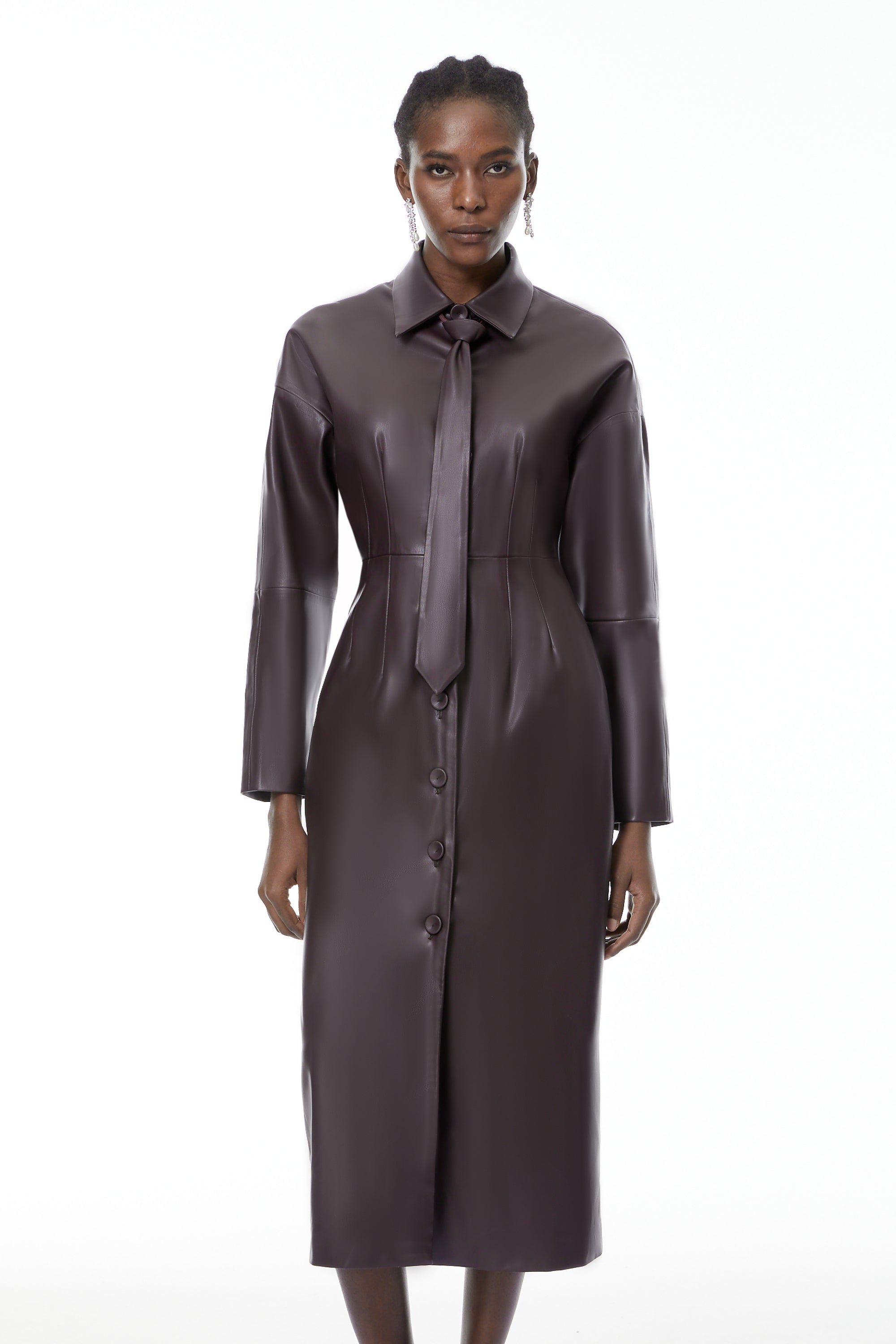 Iris Purple Leather Midi Dress