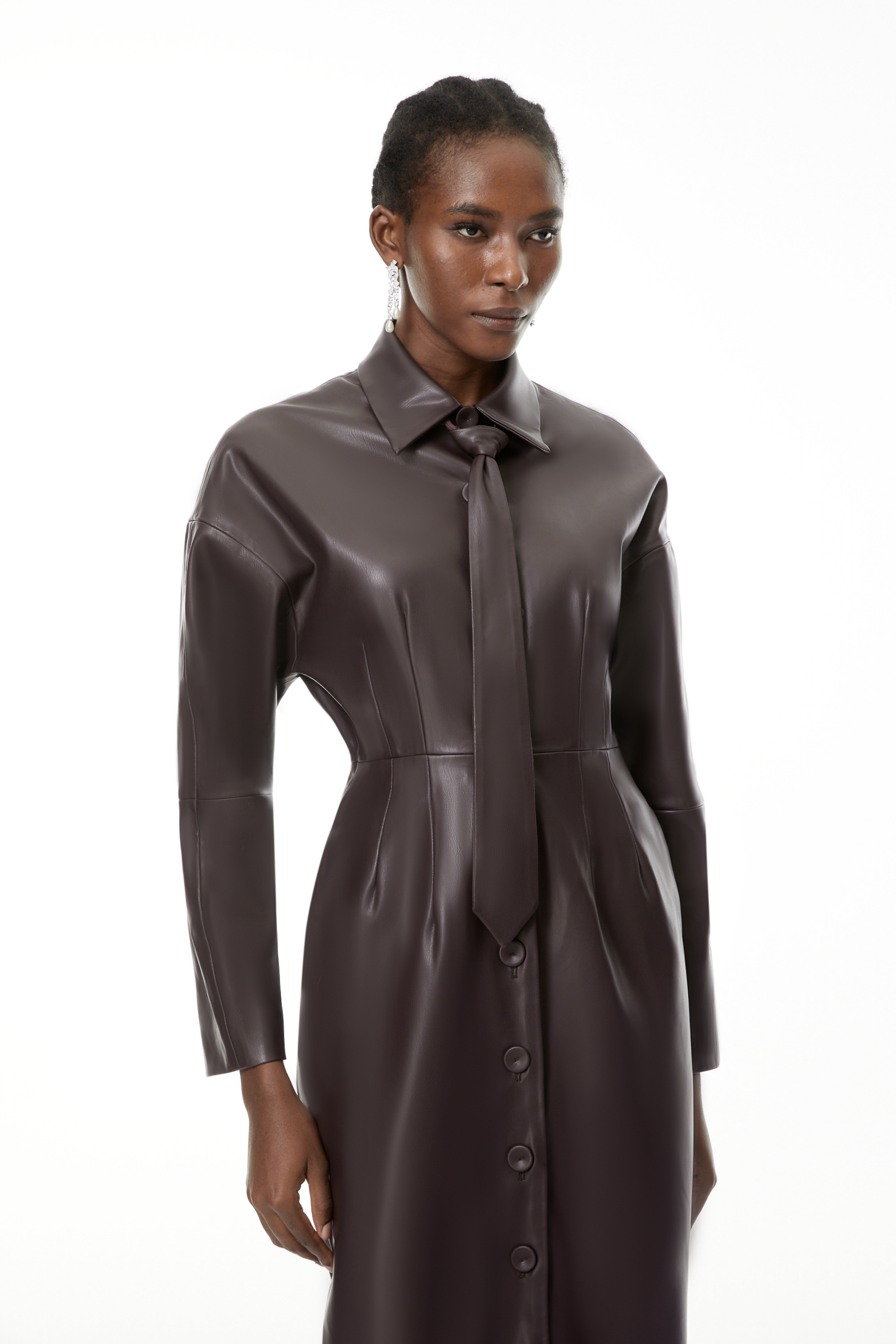 Iris Purple Leather Midi Dress