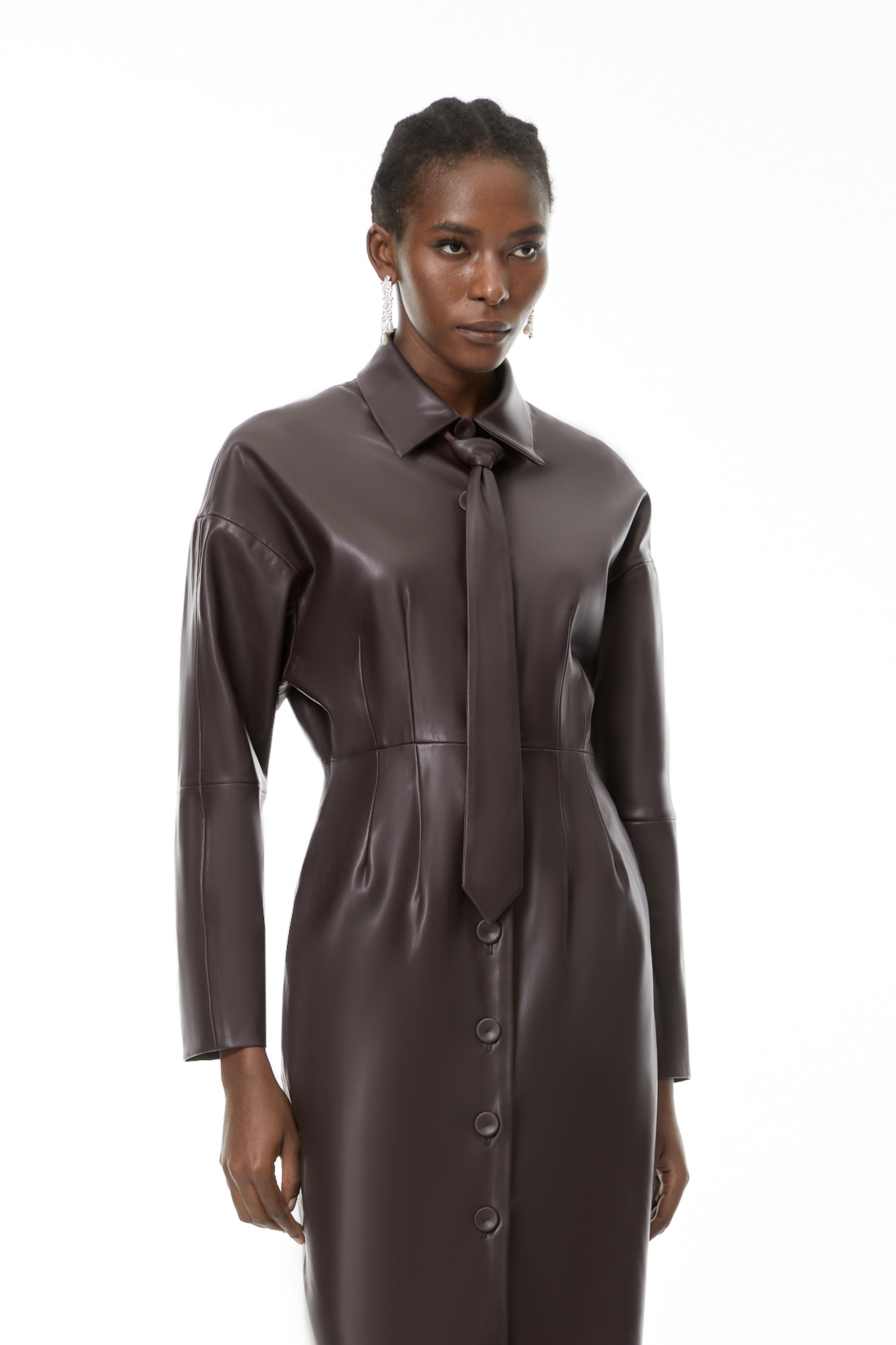 Iris Purple Leather Midi Dress