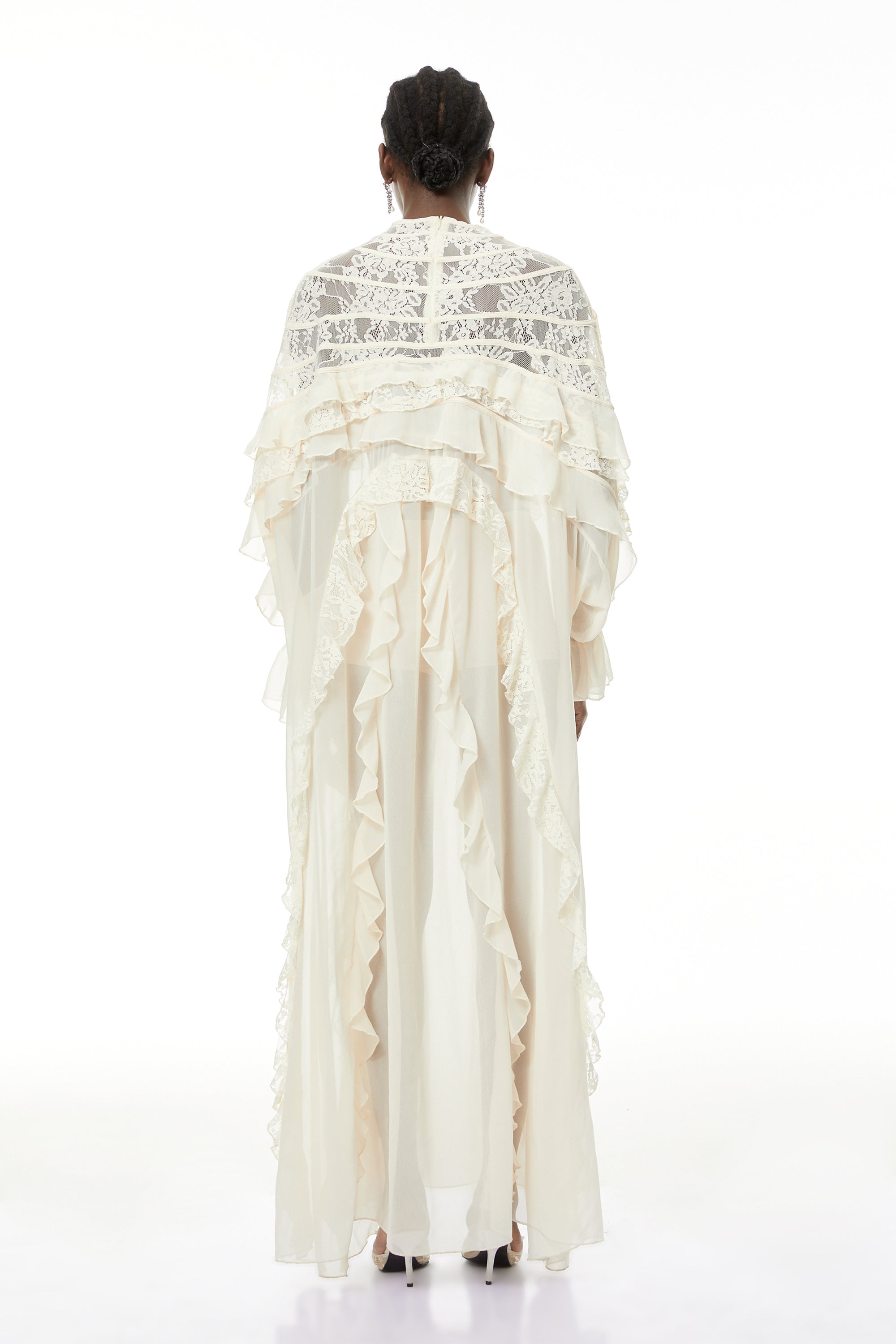 Ivana Neutrals Lace Ruched Maxi Dress