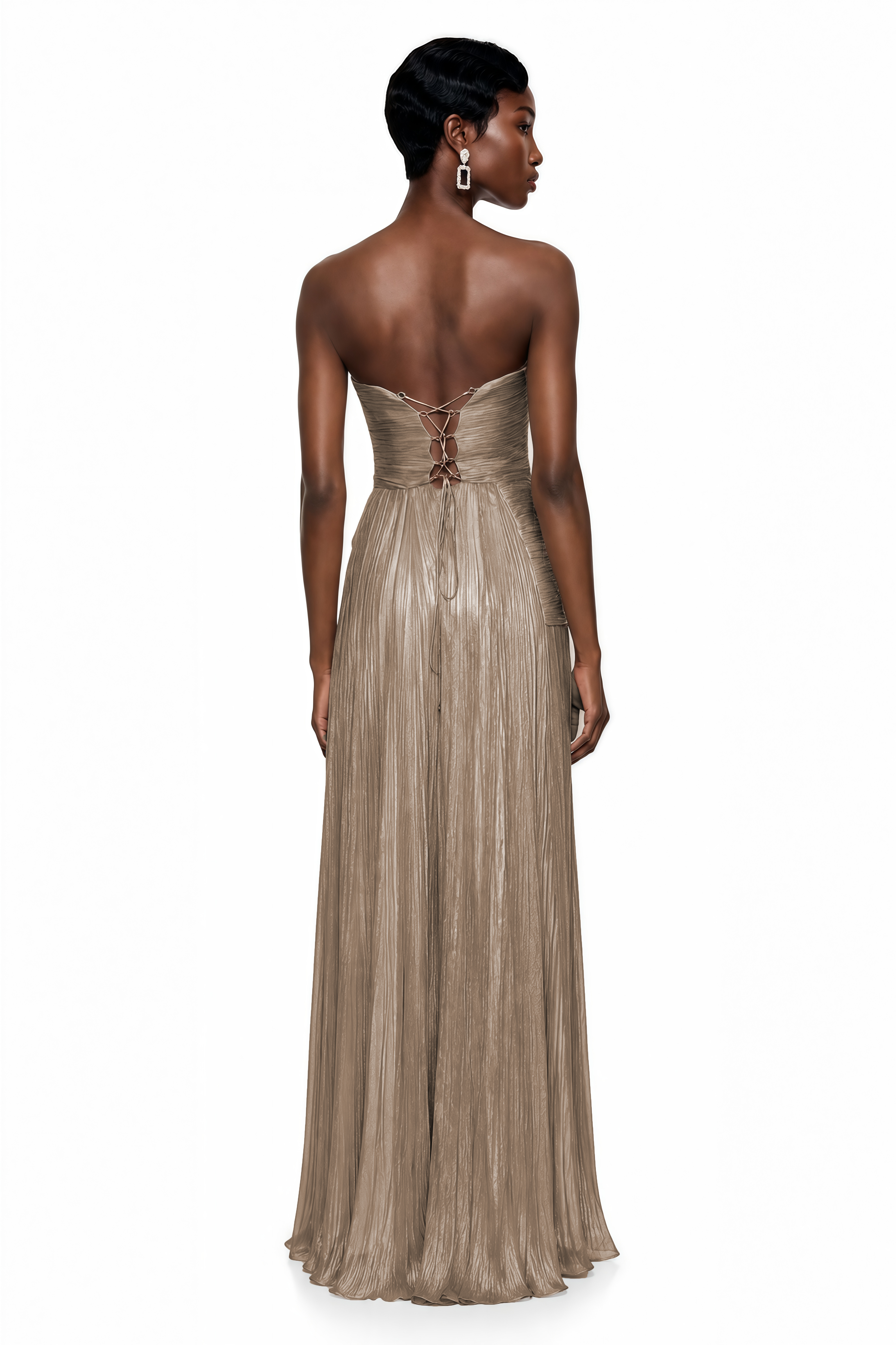 Jacinthe Beige Off Shoulder Satin Maxi Dress