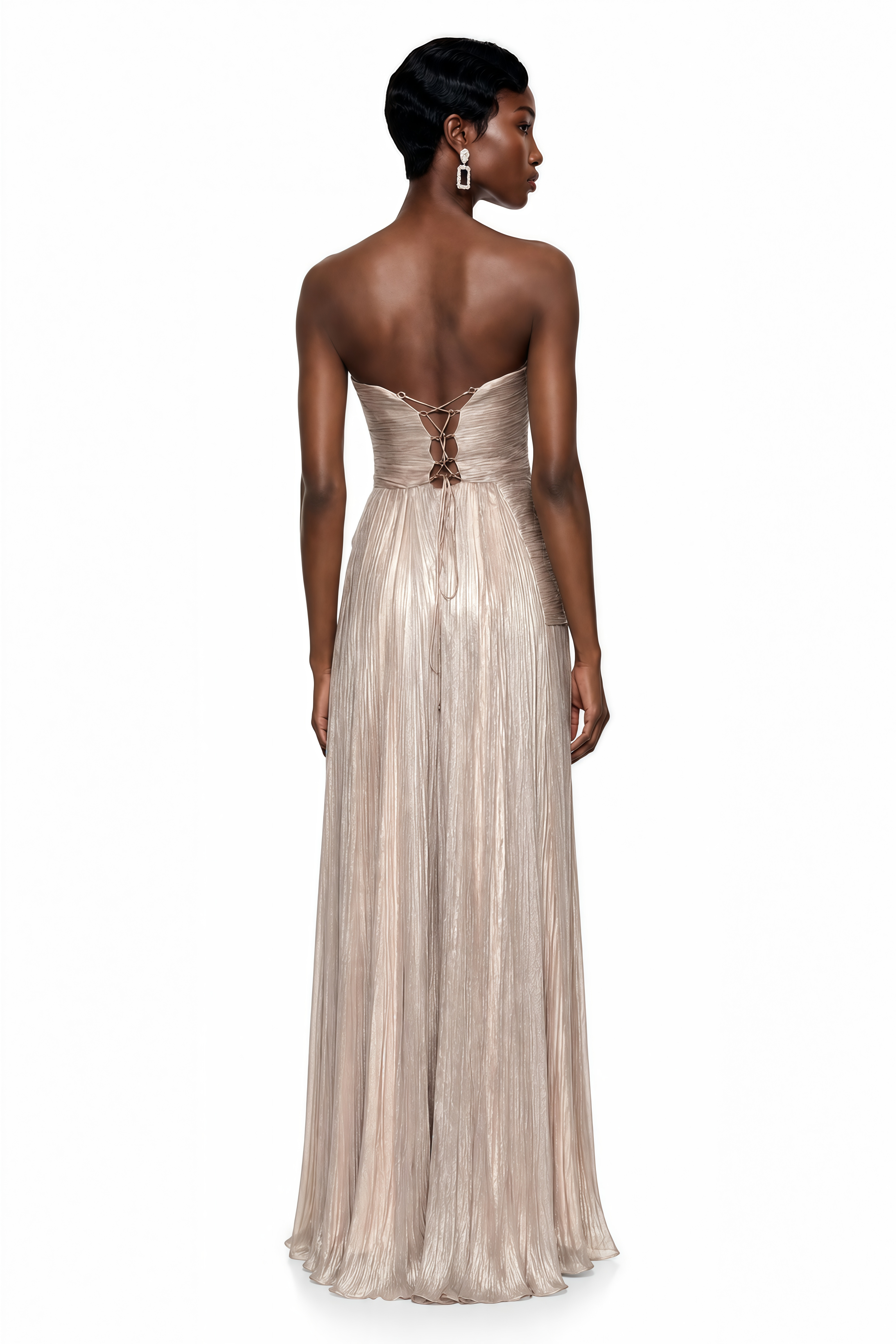 Jacinthe Beige Off Shoulder Satin Maxi Dress
