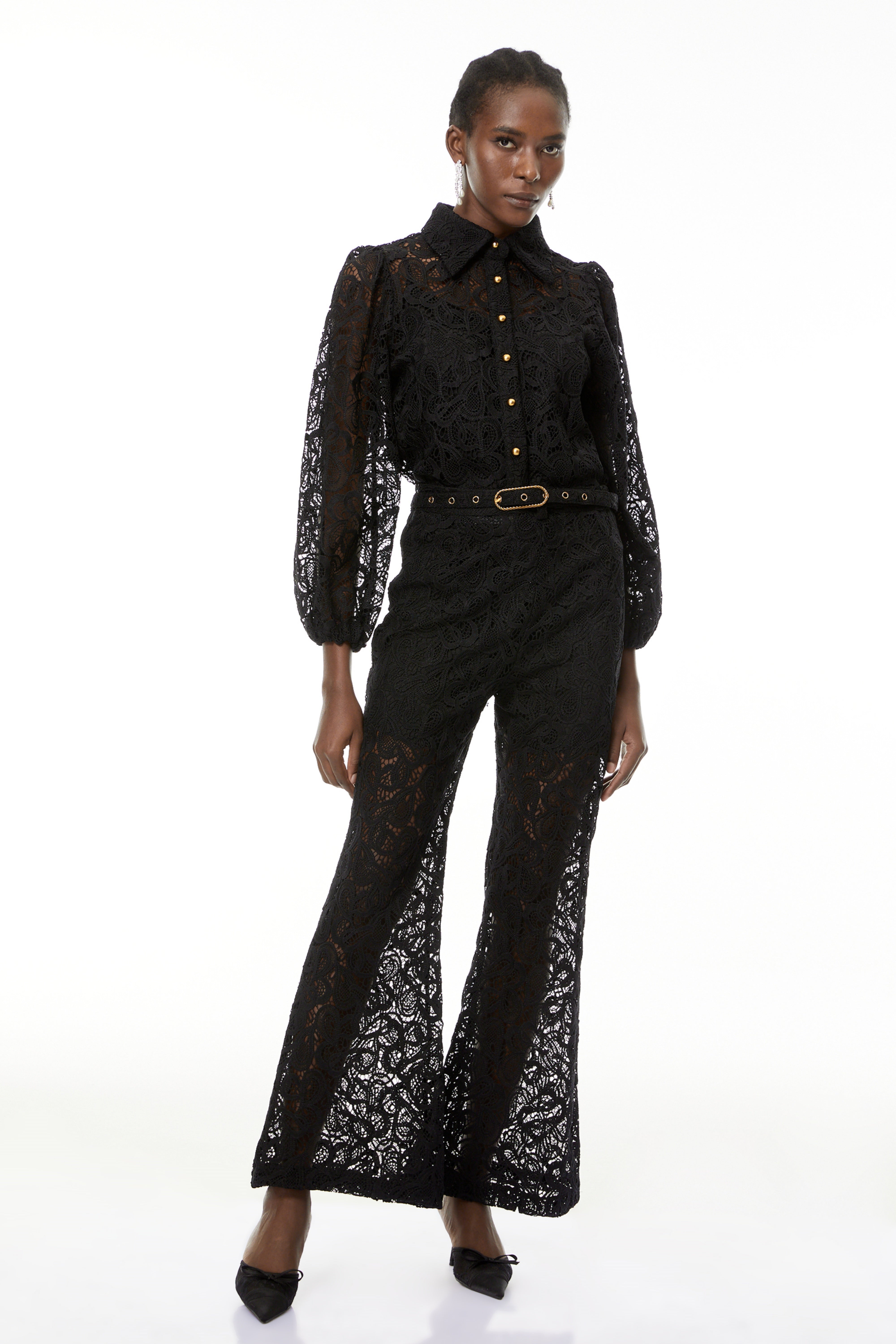 Jacqueline Black Floral Lace Blouse & Trouser Set