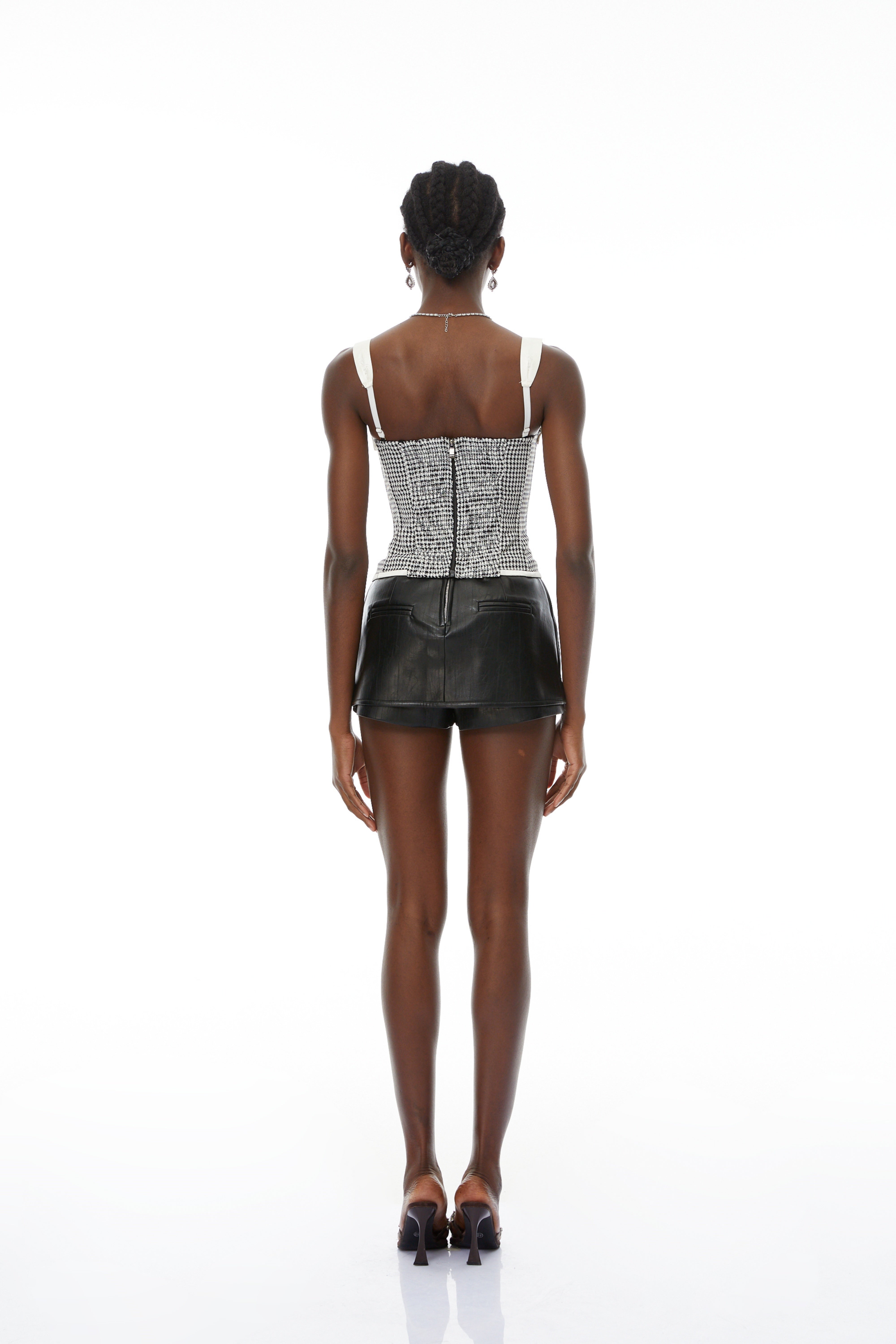 Jana Color Block Houndstooth Corset Top