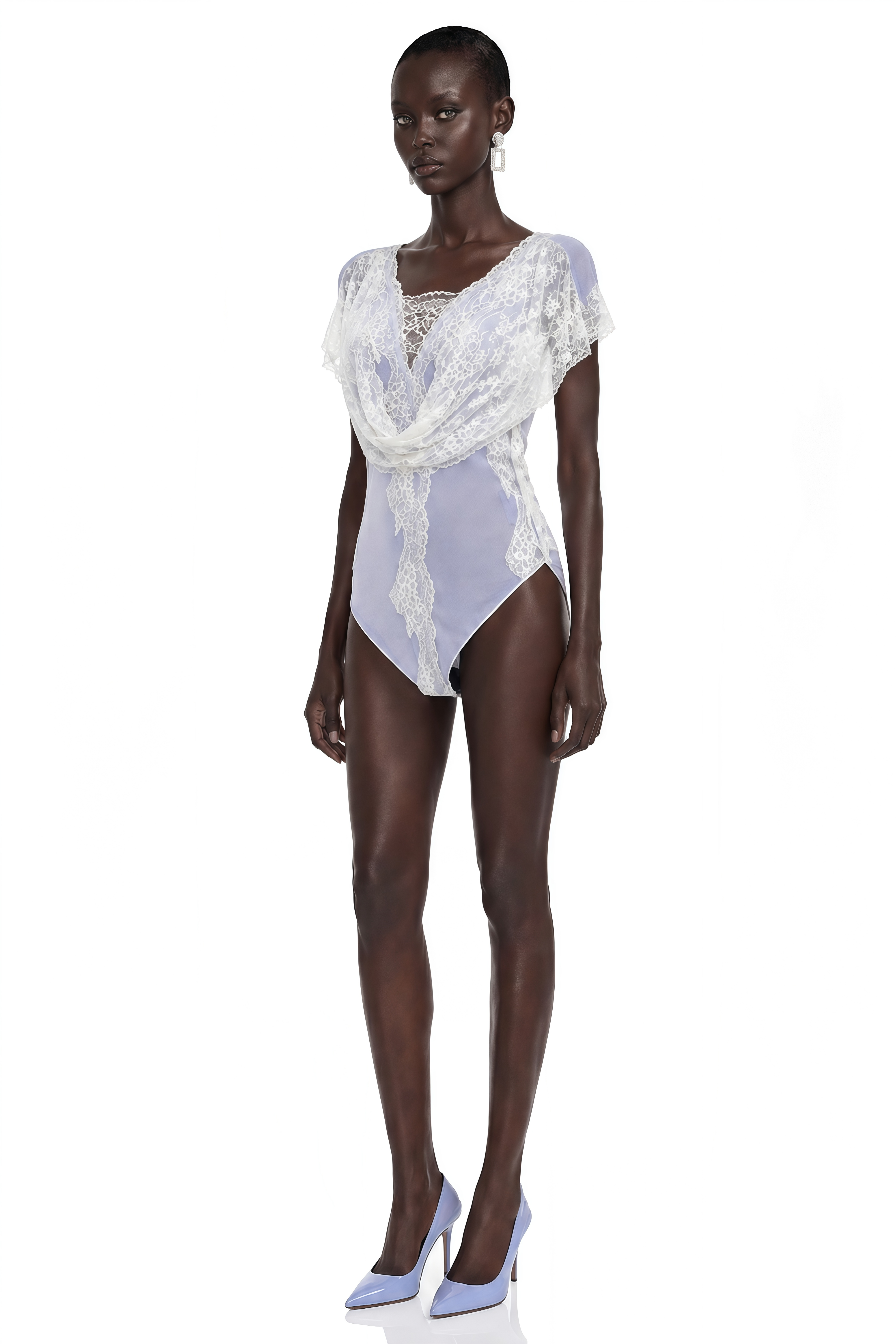 Jasmine Baby Blue Bodysuit With Lace Panels
