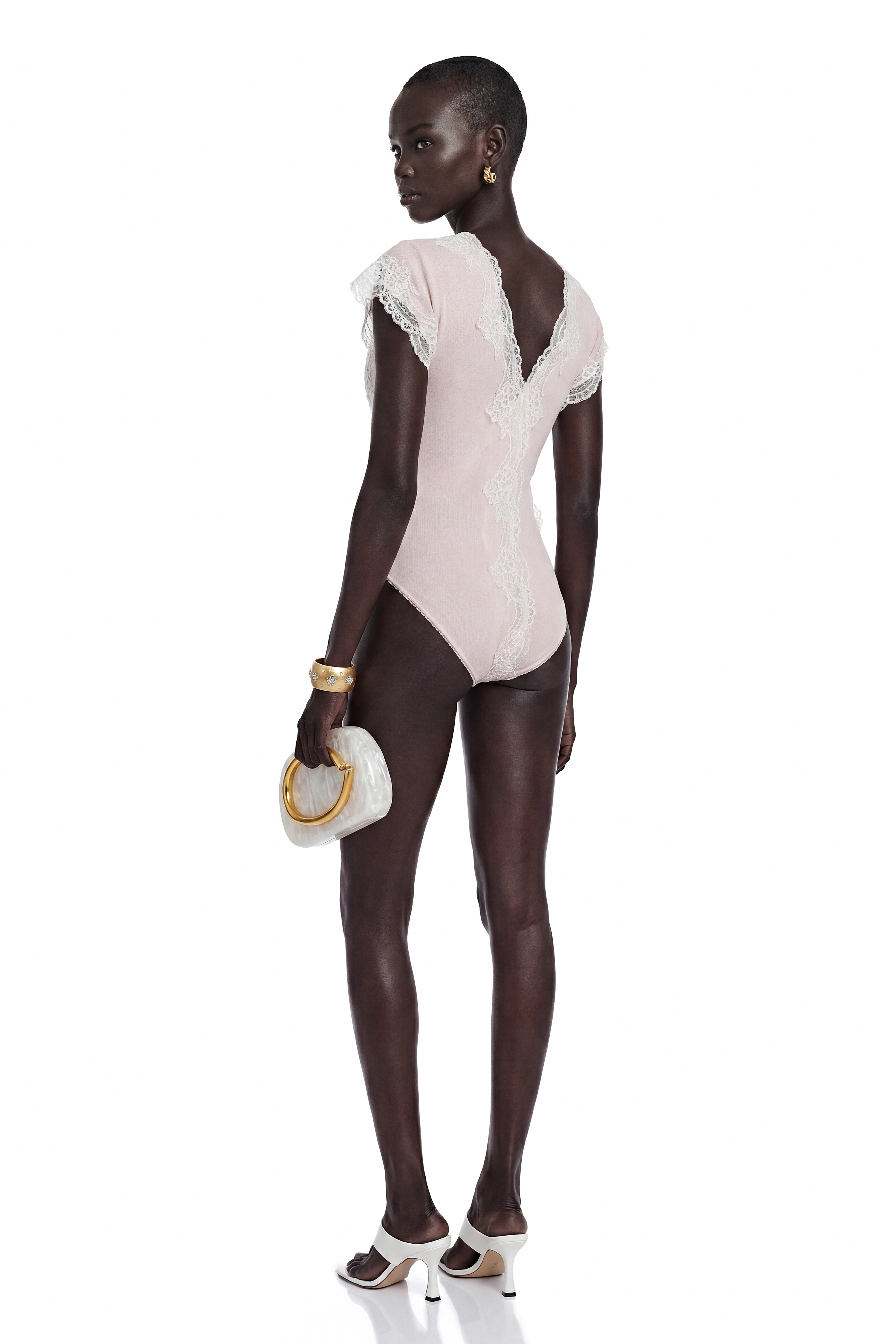 Jasmine Blush Pink Bodysuit With Lace Panels