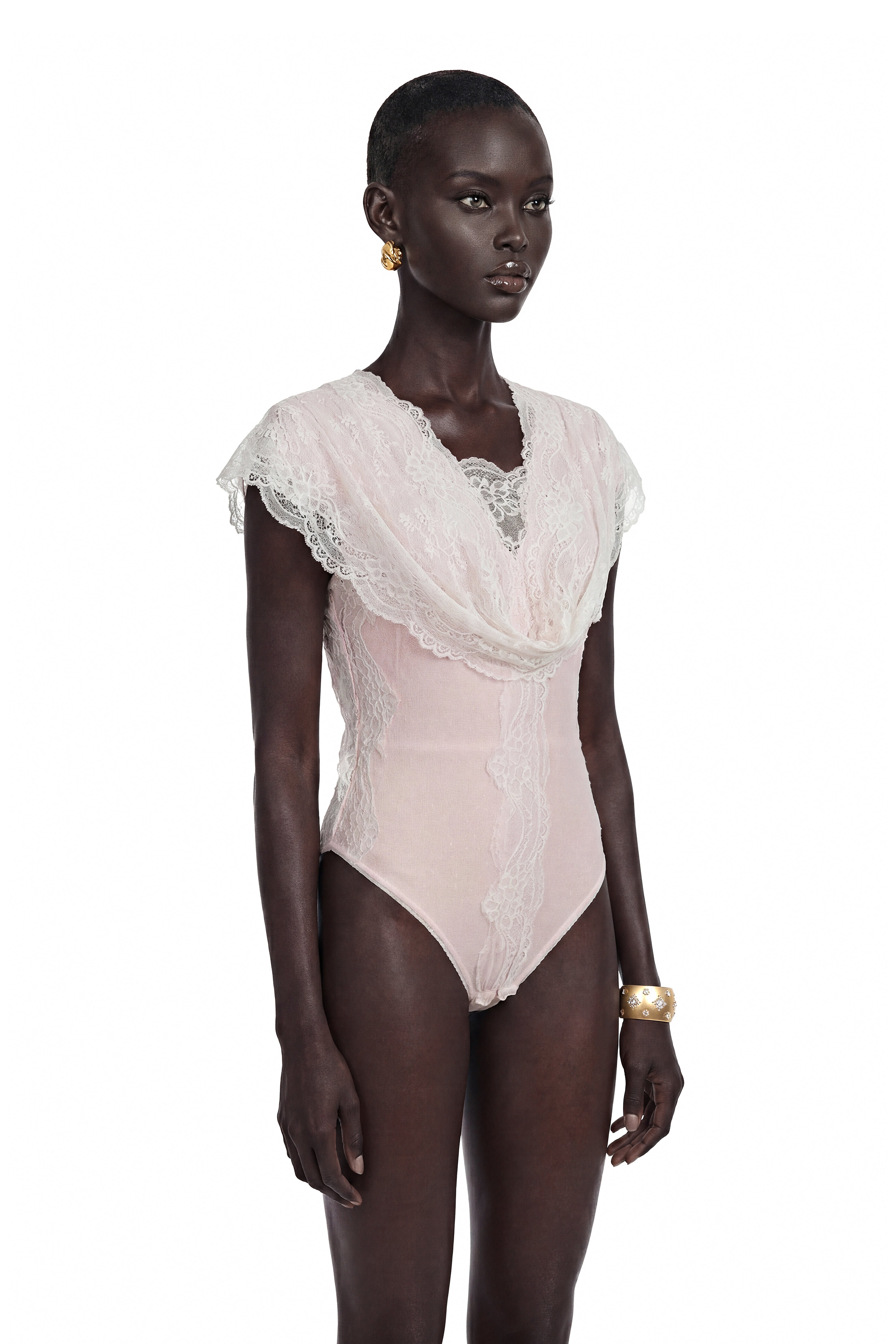 Jasmine Blush Pink Bodysuit With Lace Panels