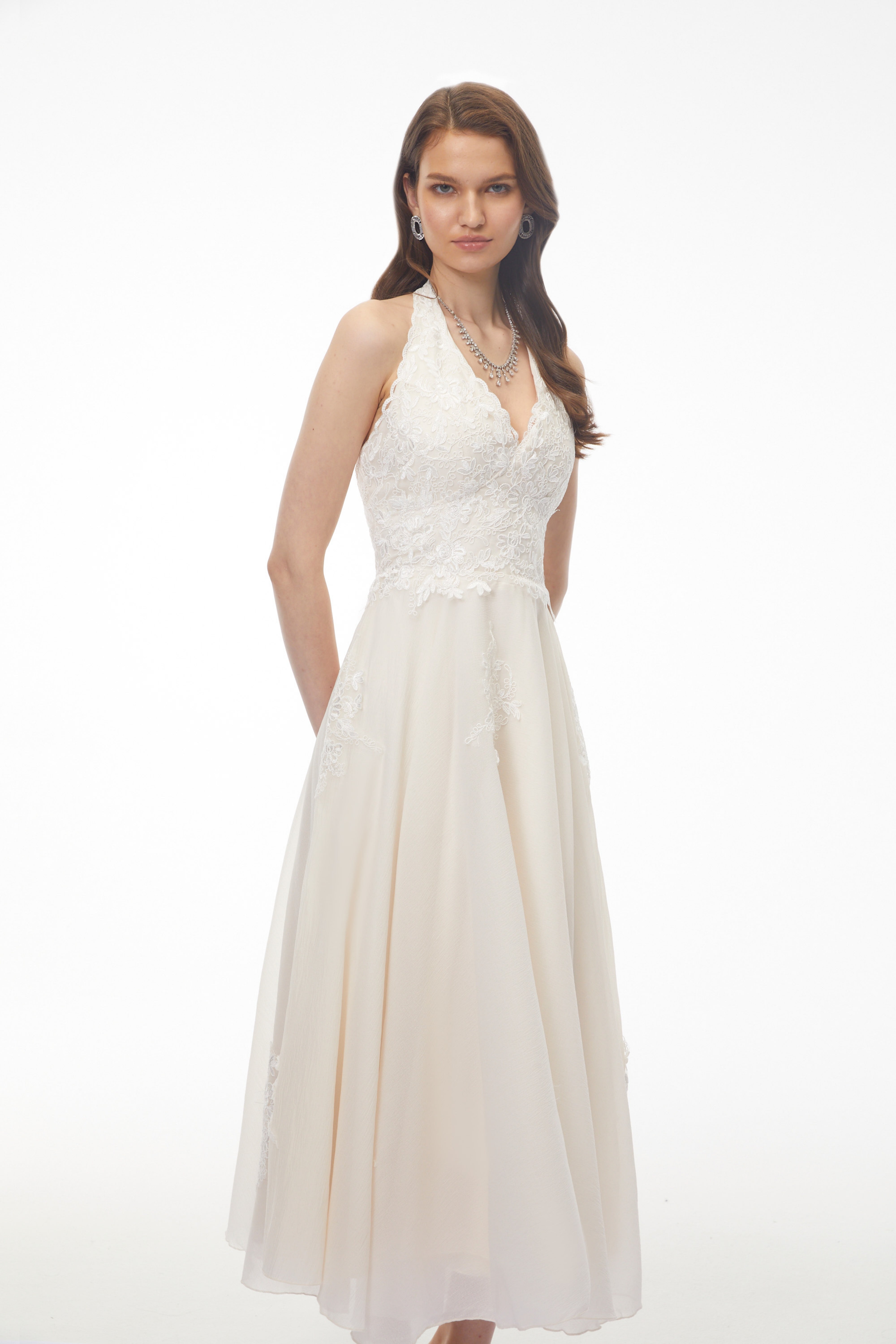 Jasmine White Lace Sweetheart Midi Dress