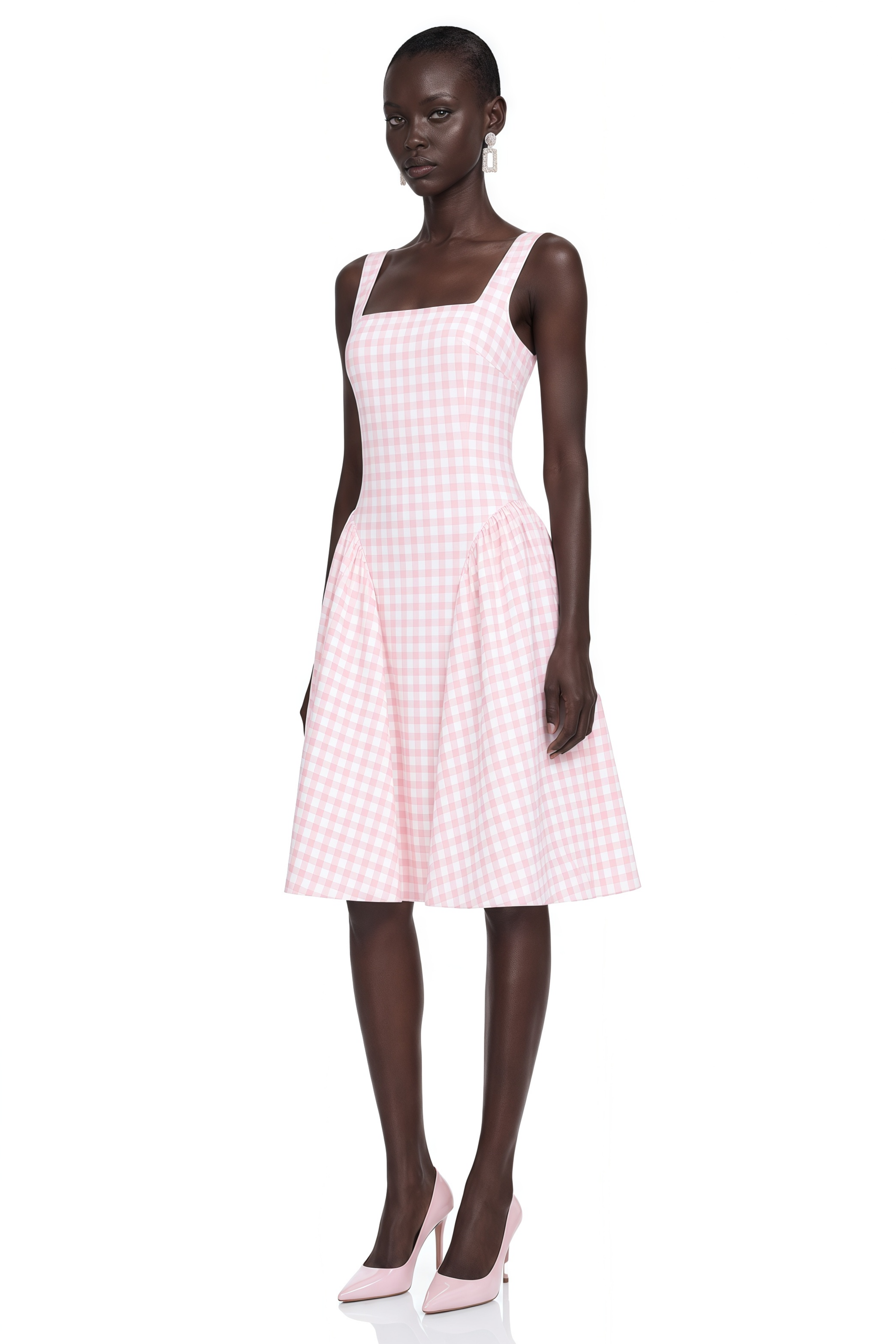 Jitka Pink Gingham Print Corset Midi Dress