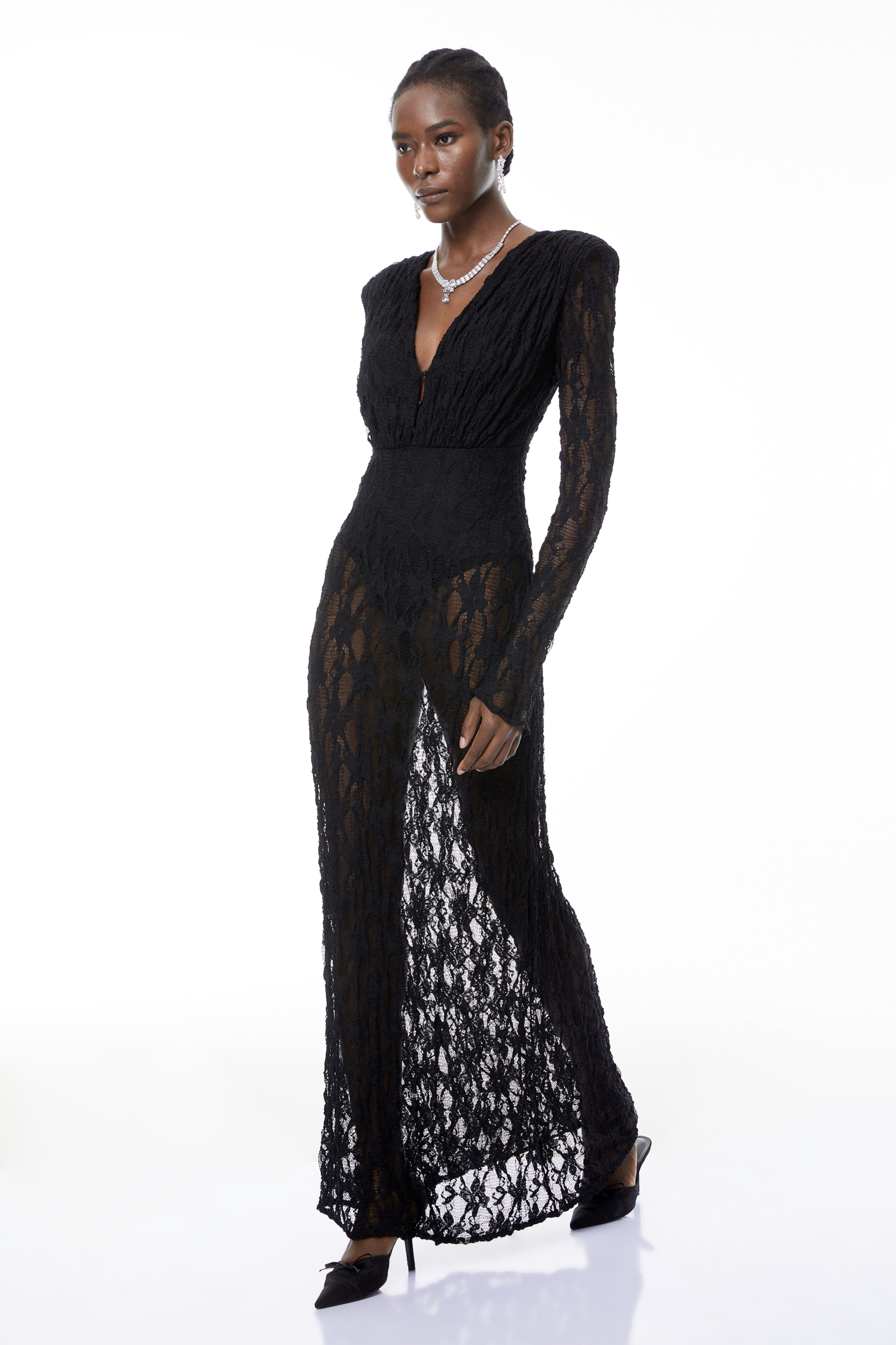 Johanna Black Semi-Sheer Lace Maxi Dress