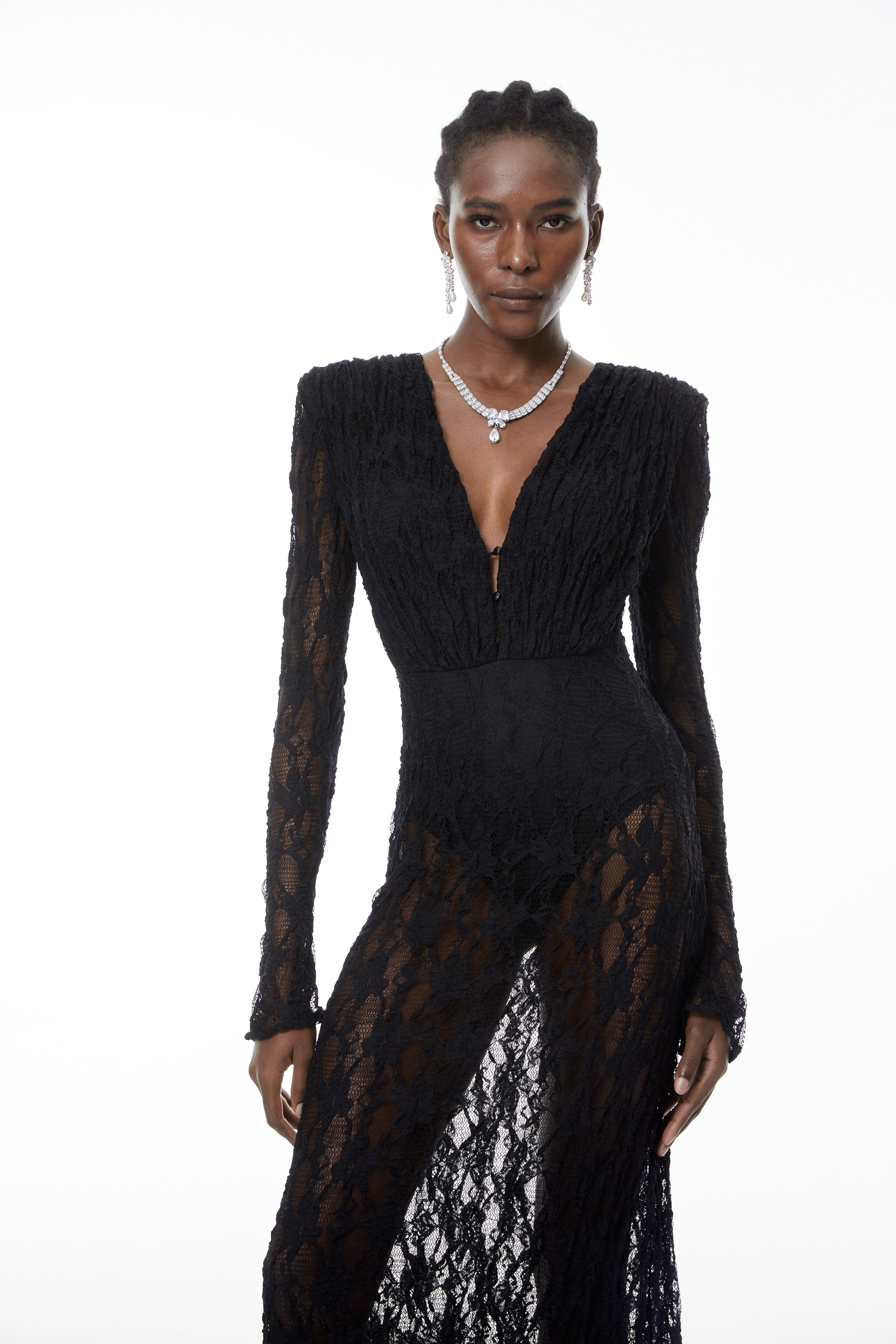 Johanna Black Semi-Sheer Lace Maxi Dress