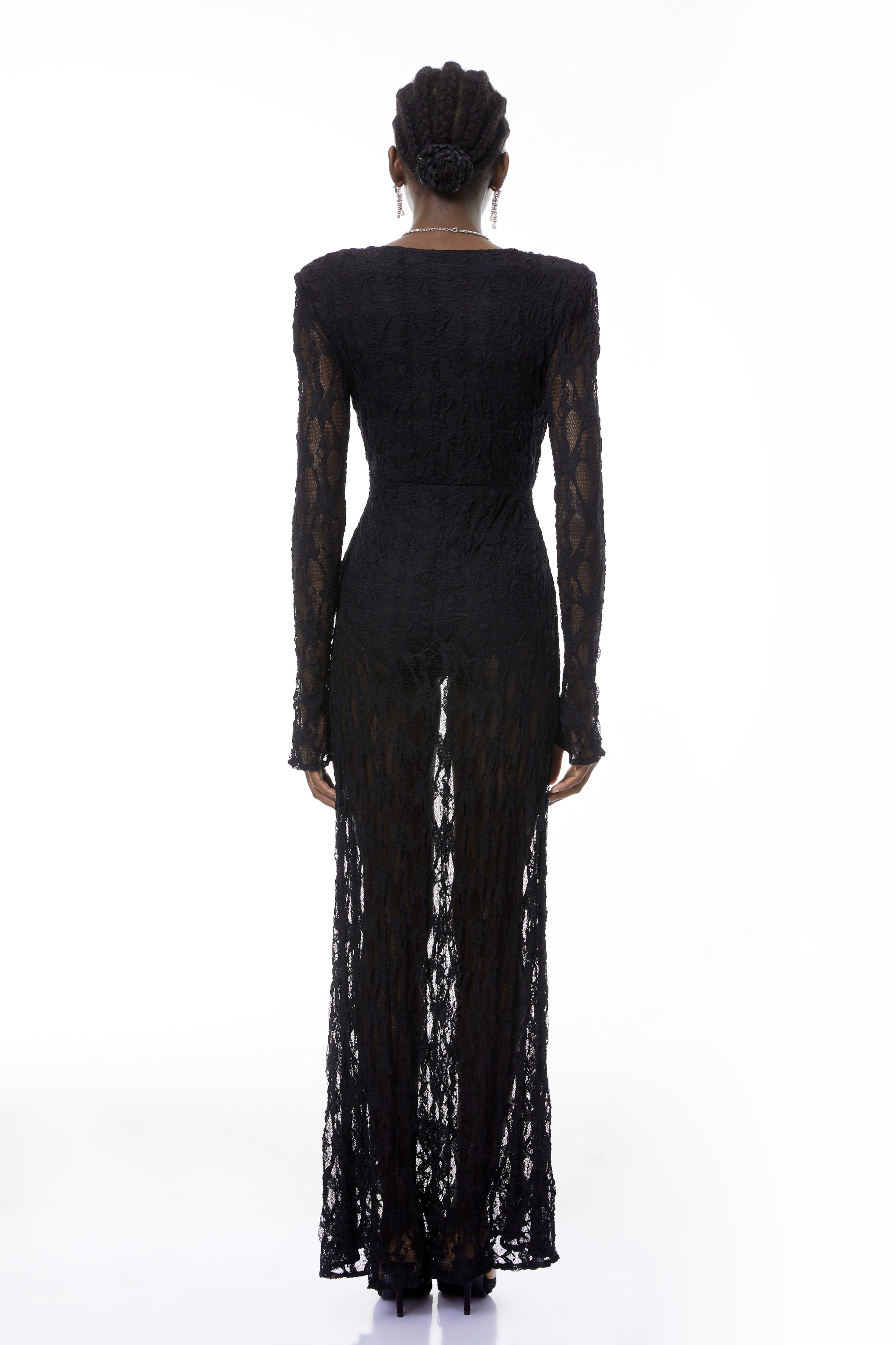 Johanna Black Semi-Sheer Lace Maxi Dress