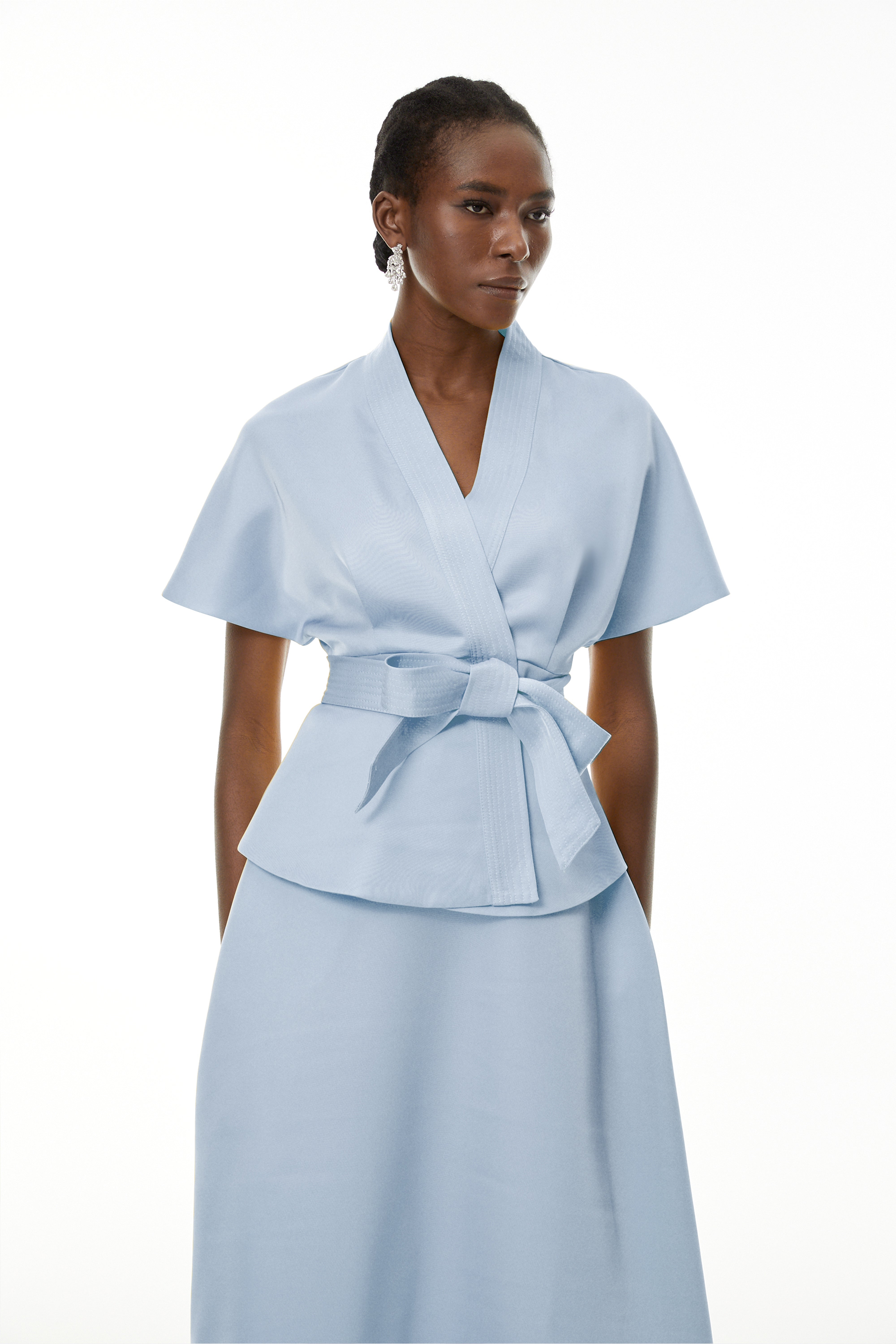 Johanna Blue Set aus Bluse zum Selbstbinden und Rock