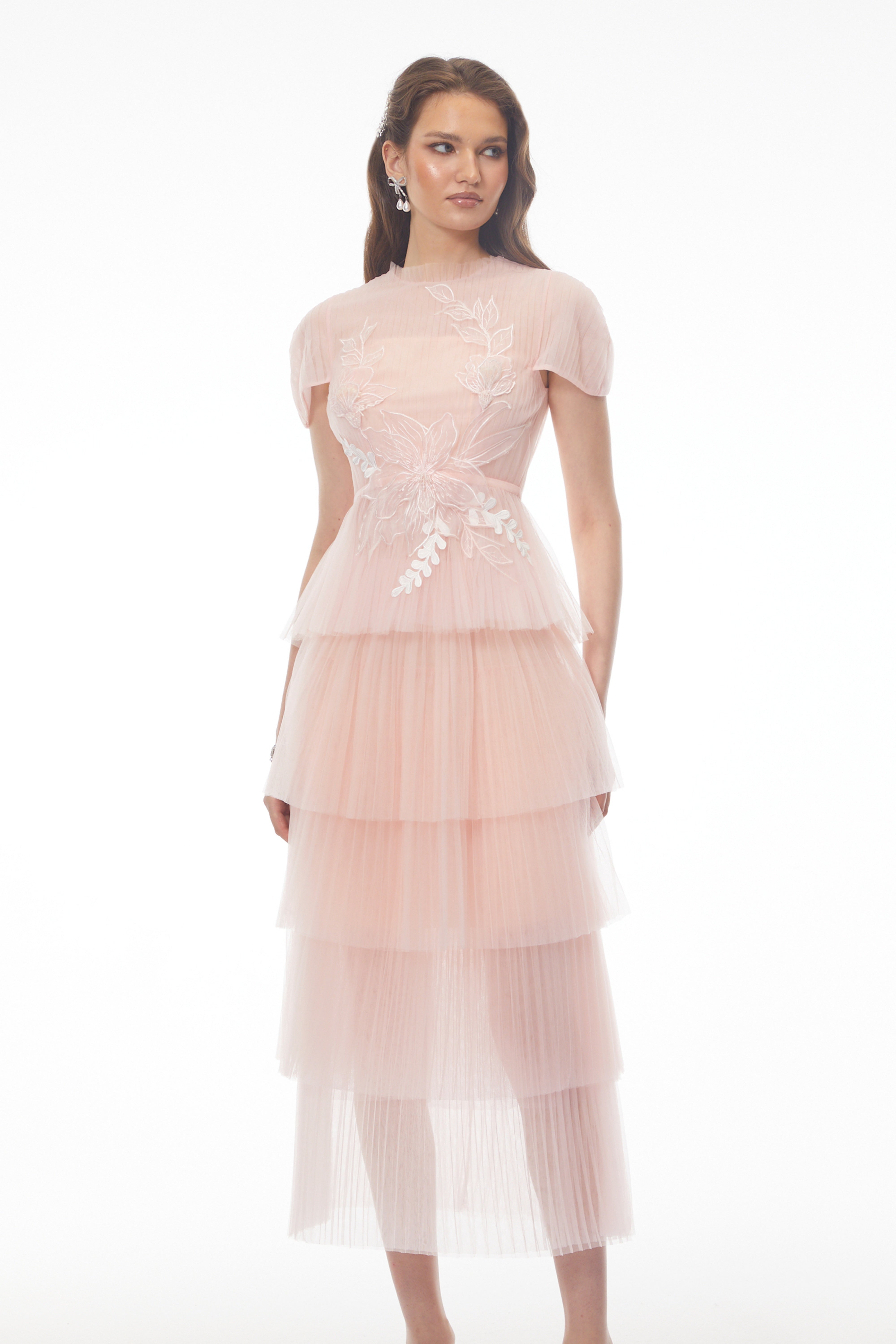 Johanna Pink Top & Tiered Skirt Set with 3D Florals