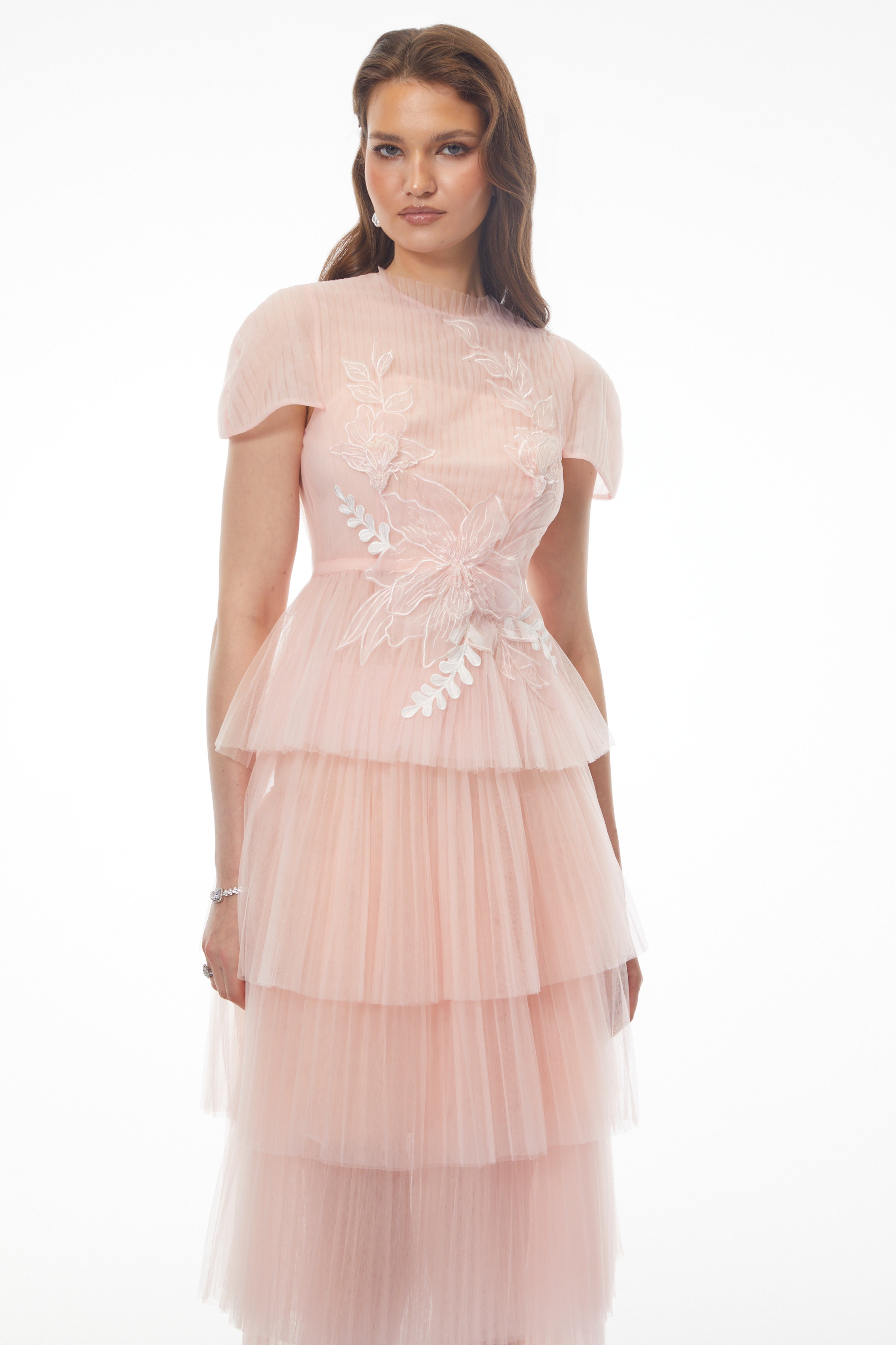 Johanna Pink Top & Tiered Skirt Set with 3D Florals