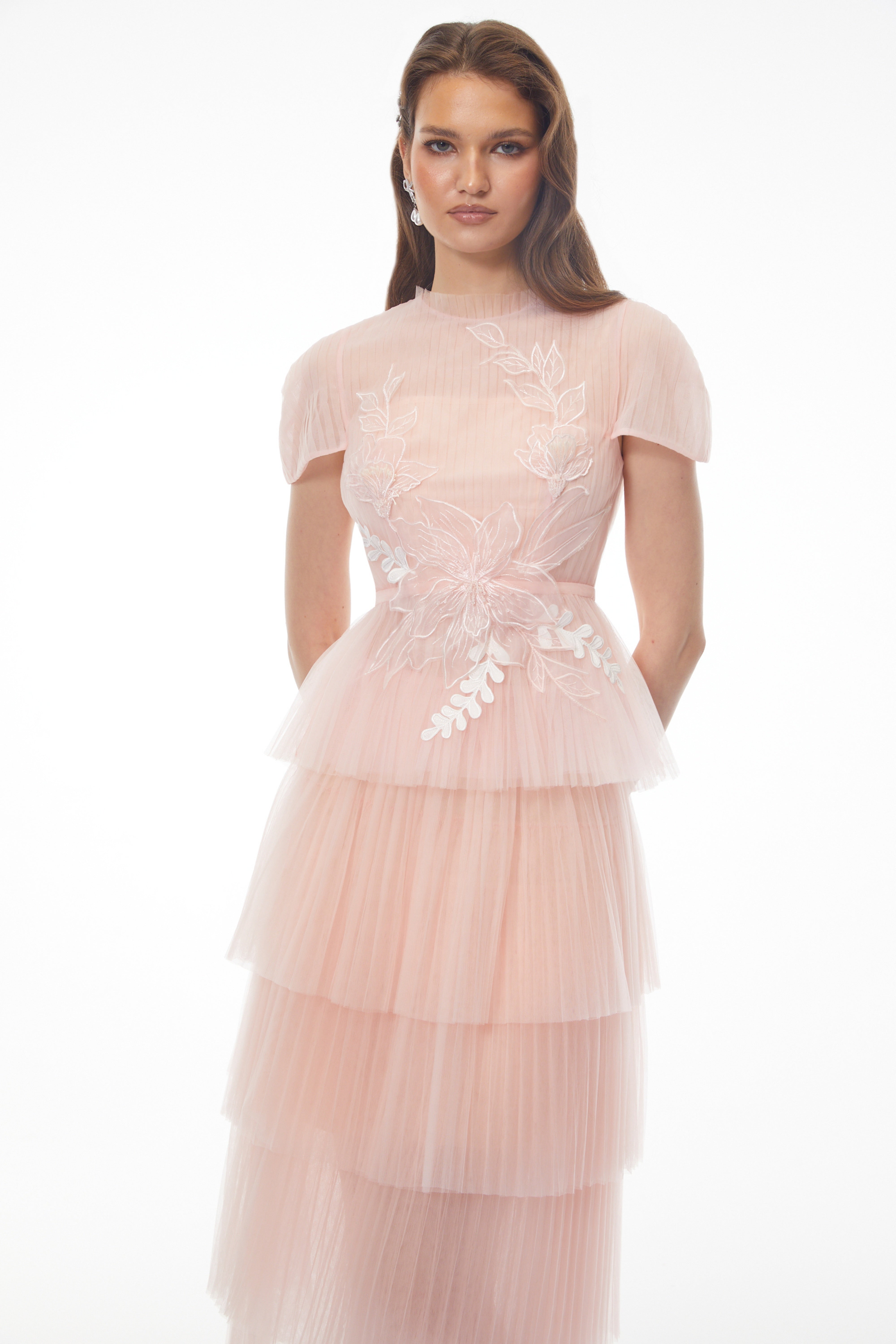 Johanna Pink Top & Tiered Skirt Set with 3D Florals