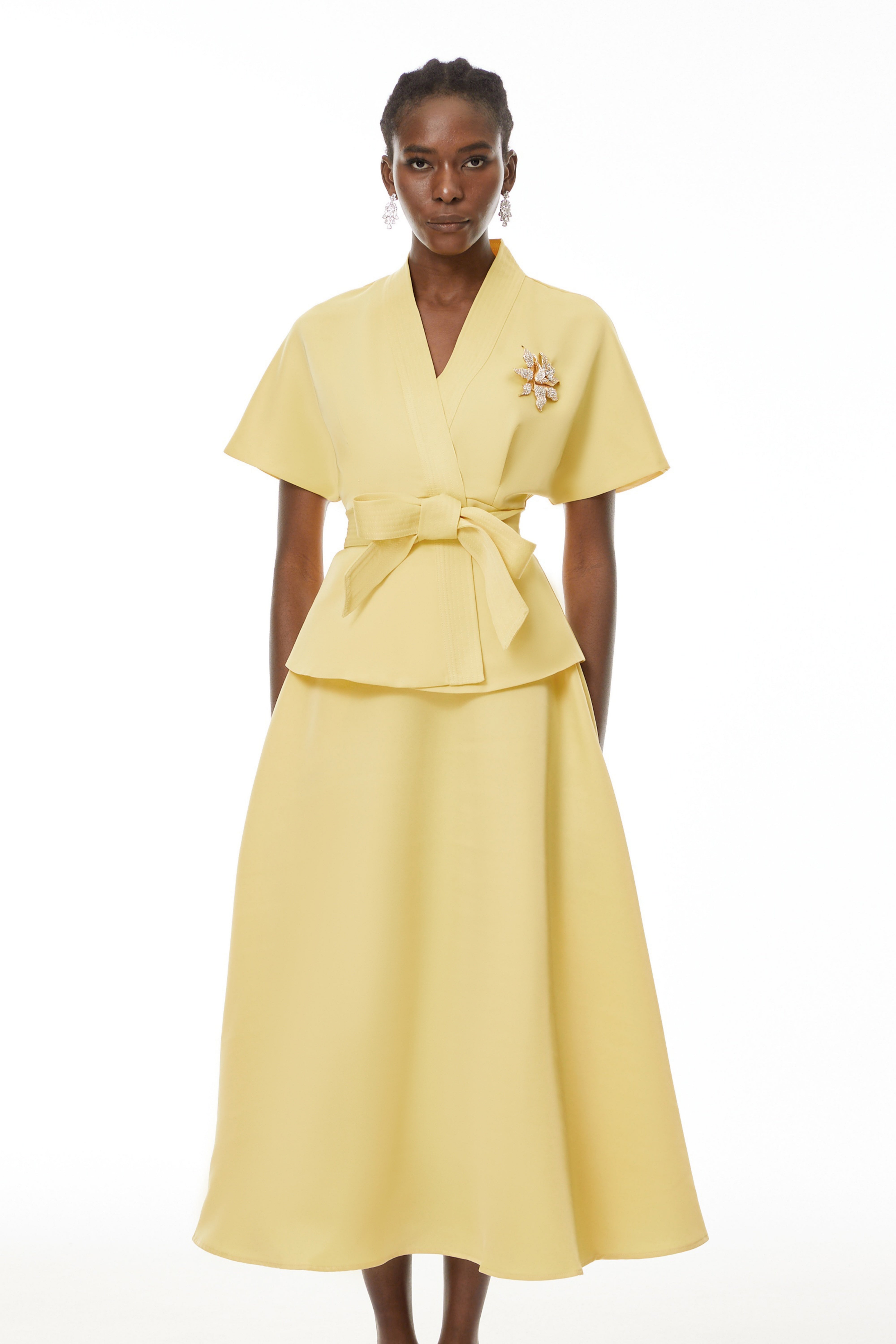 Johanna Yellow Self-Tie Blouse & Skirt Set