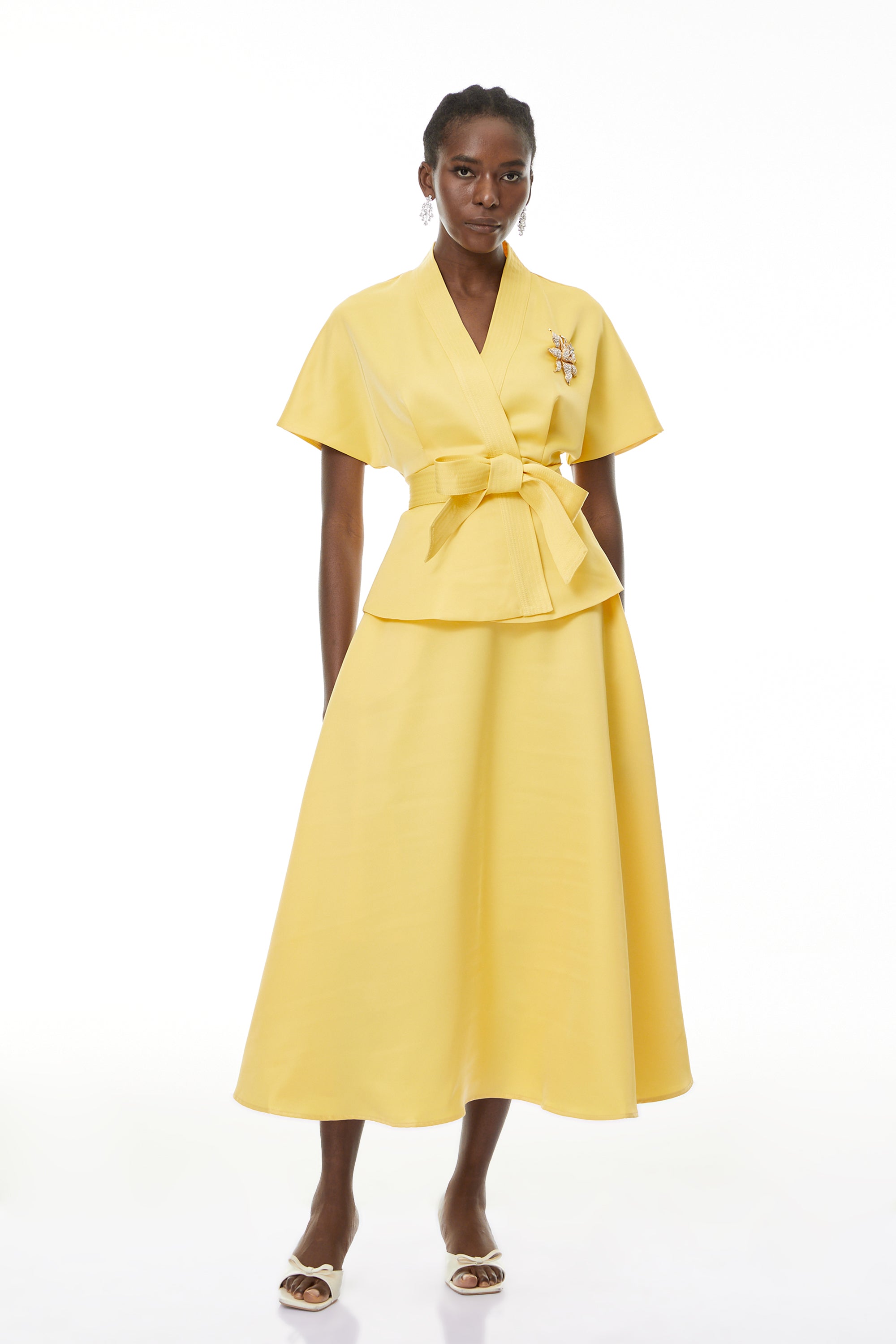Johanna Yellow Self-Tie Blouse & Skirt Set