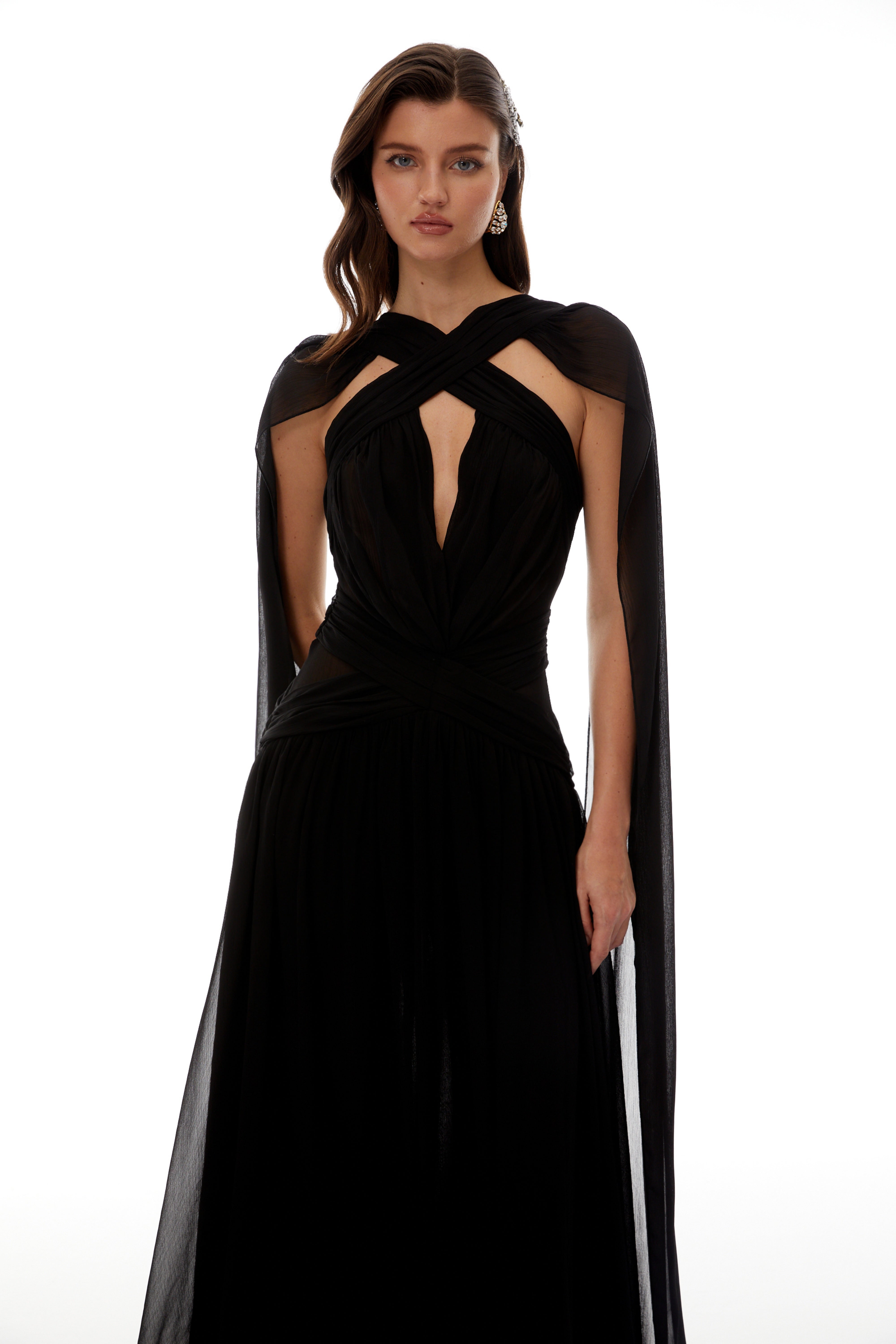 Jorge Black Open Back Ribbon Maxi Dress