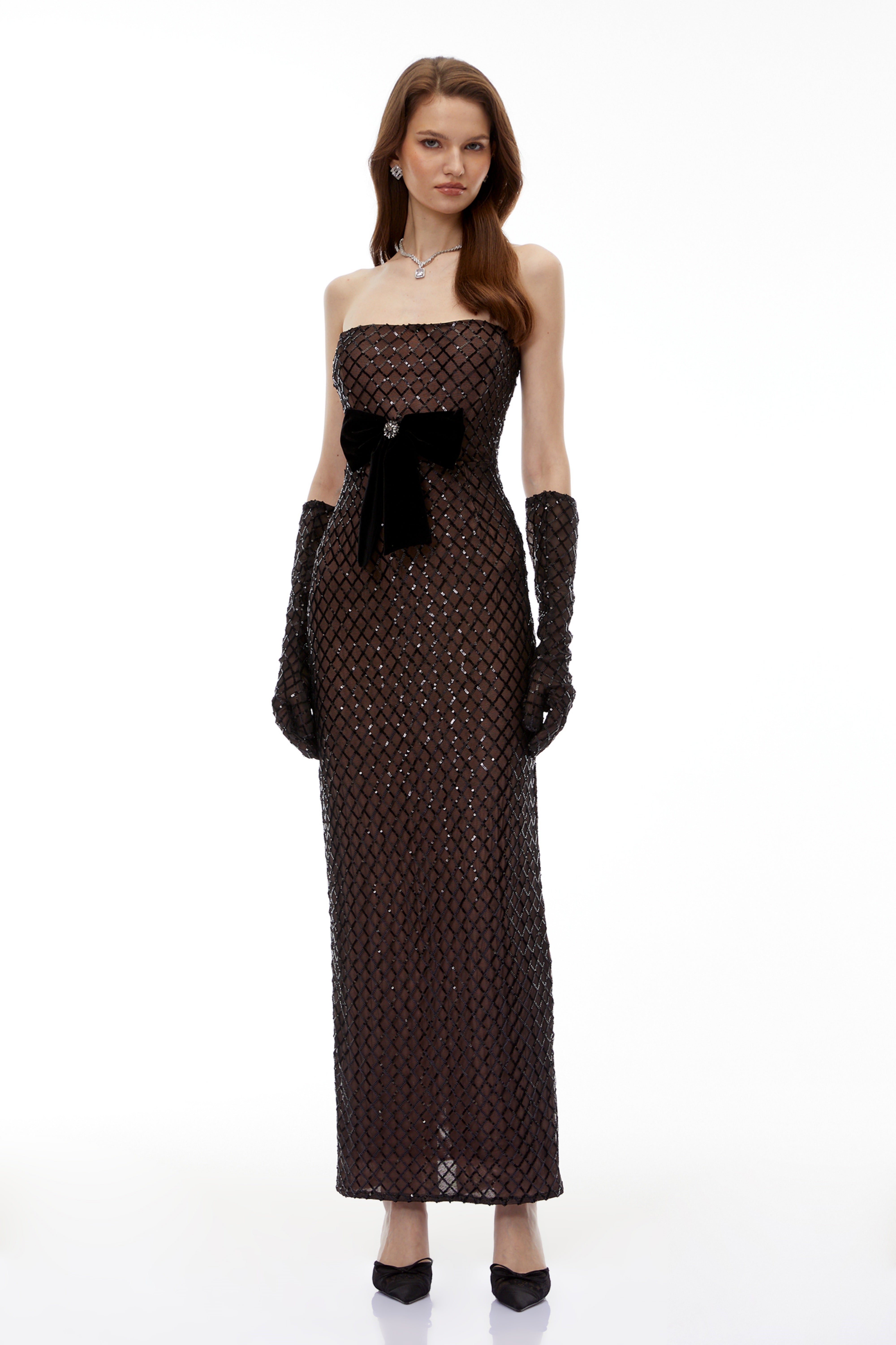 Josie Schwarzes Maxikleid mit Schleifendetail