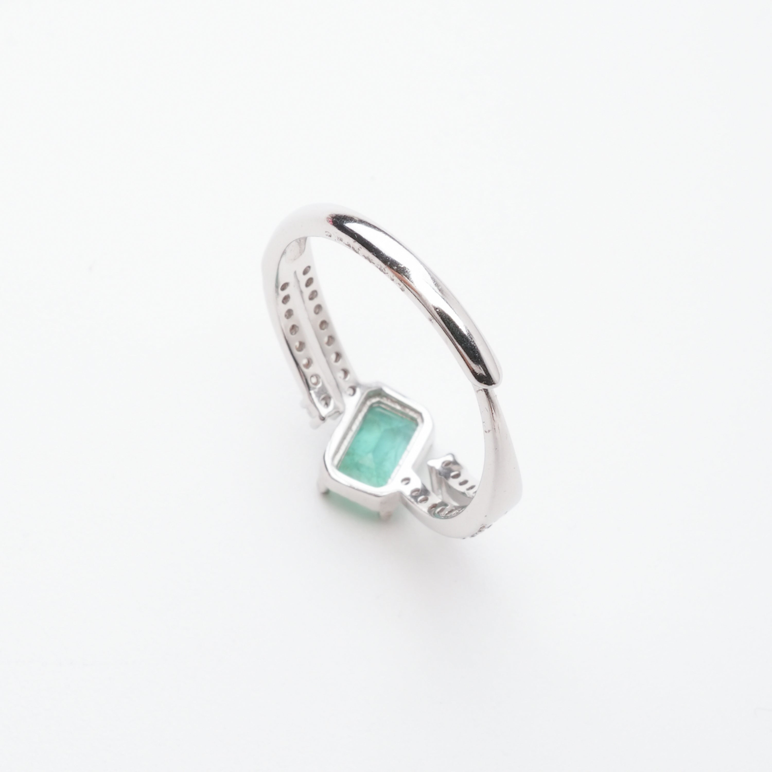 Juliette Emerald Green Emerald Cut Bypass Sterling Silver Ring