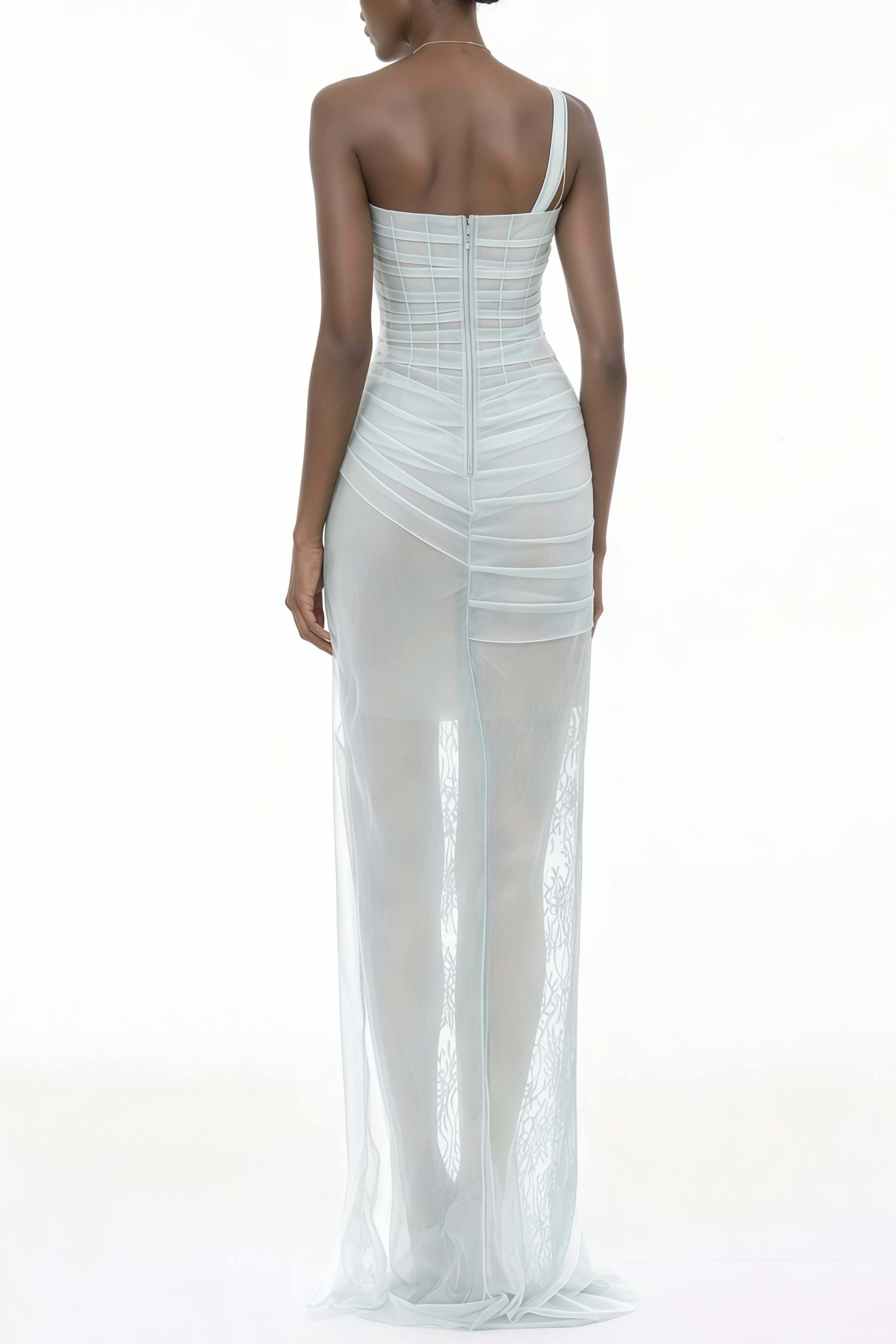 Juno Blaues Midikleid aus plissiertem Netzstoff