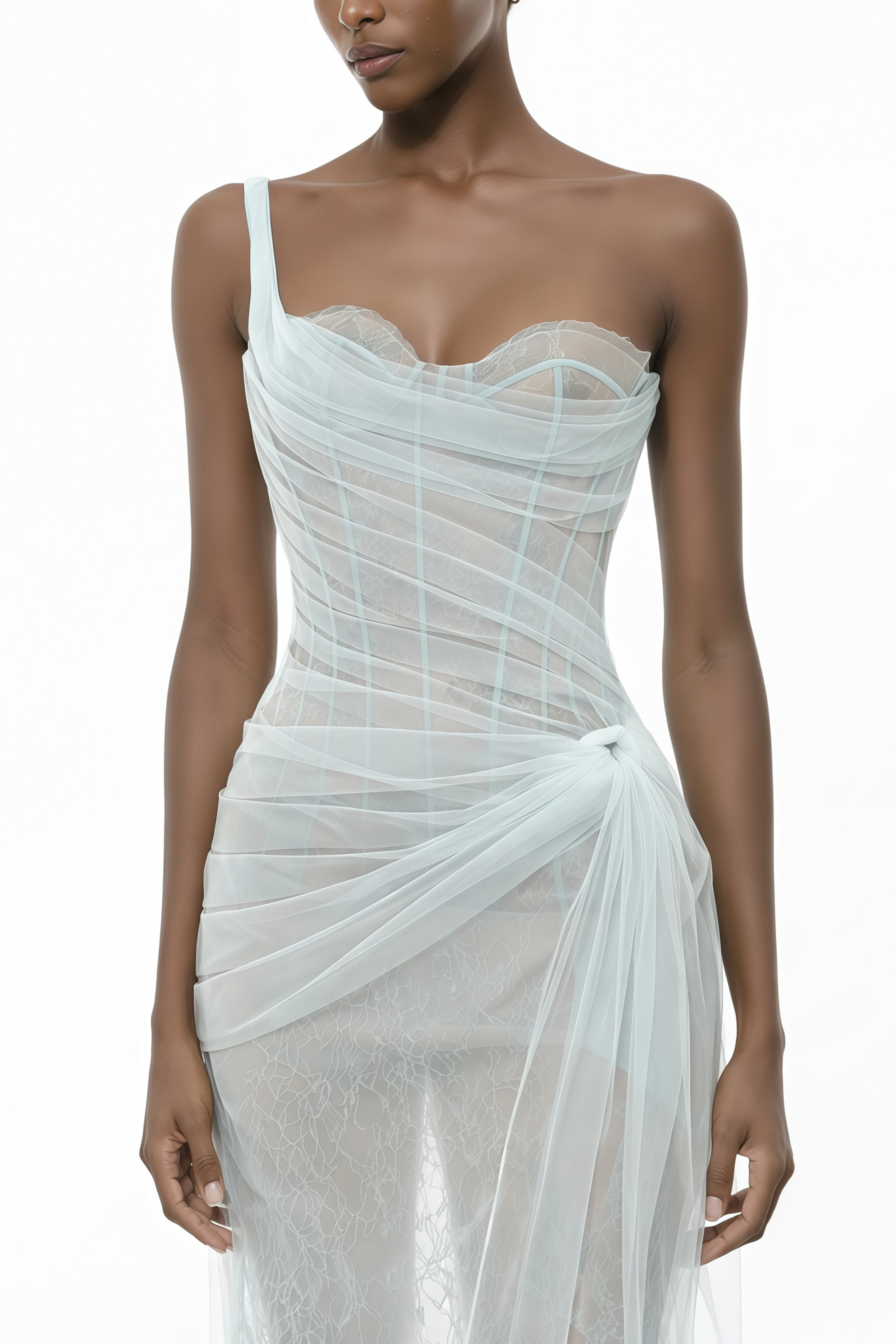 فستان ميدي شبكي مطوي باللون الأزرق من Juno