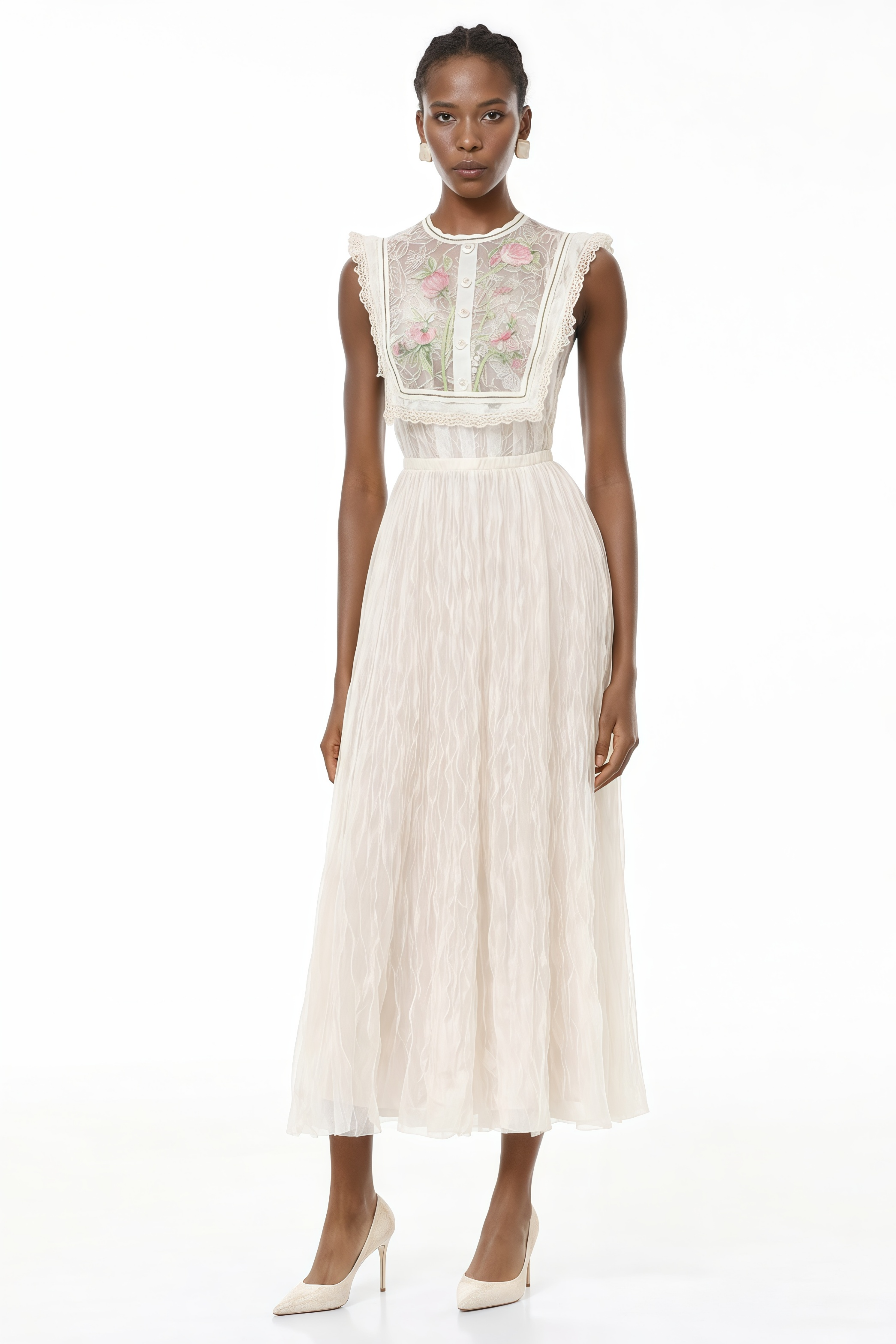 Kaila Weißes Maxikleid mit Blumenstickerei