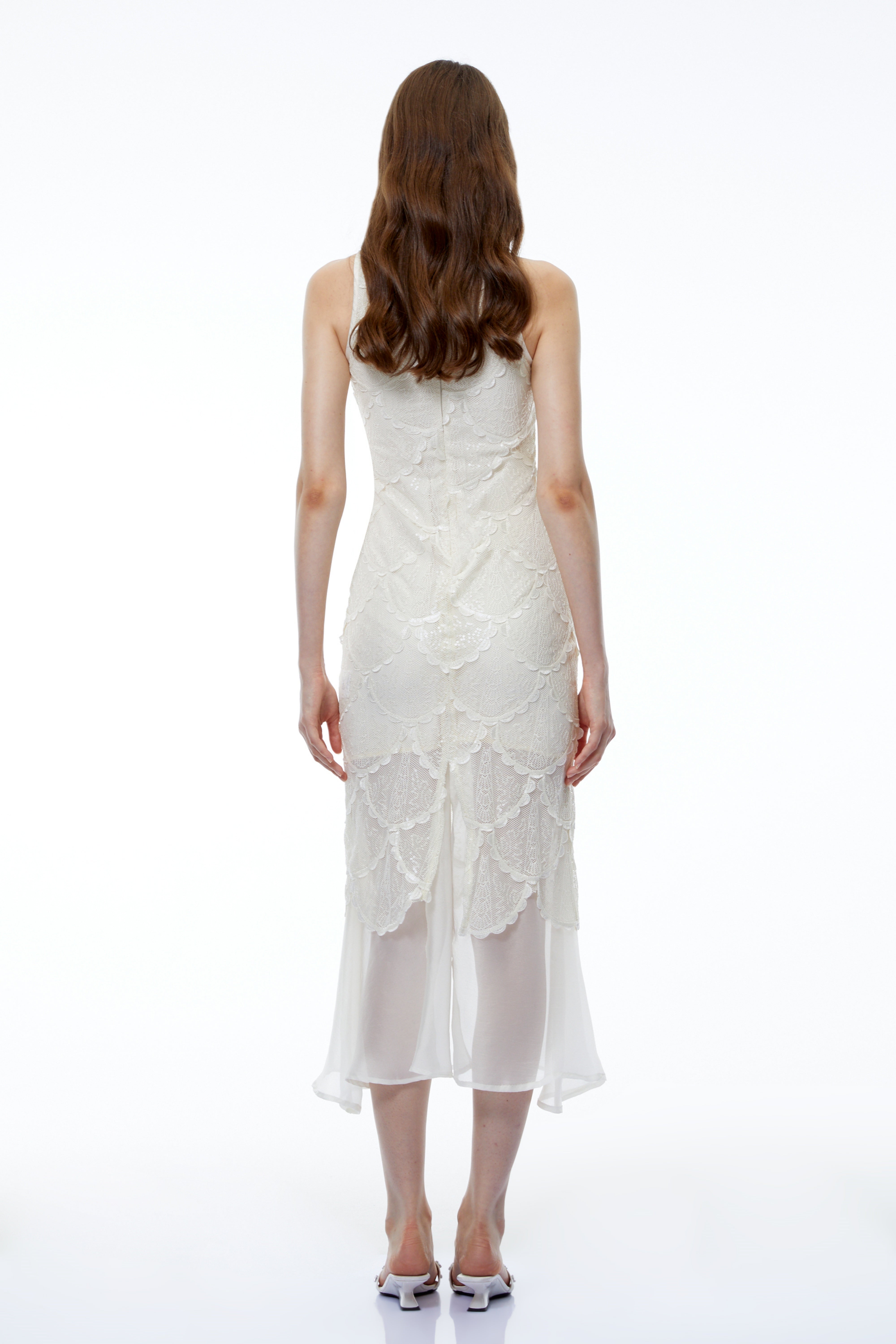 Kali White Scalloped Lace Midi Dress