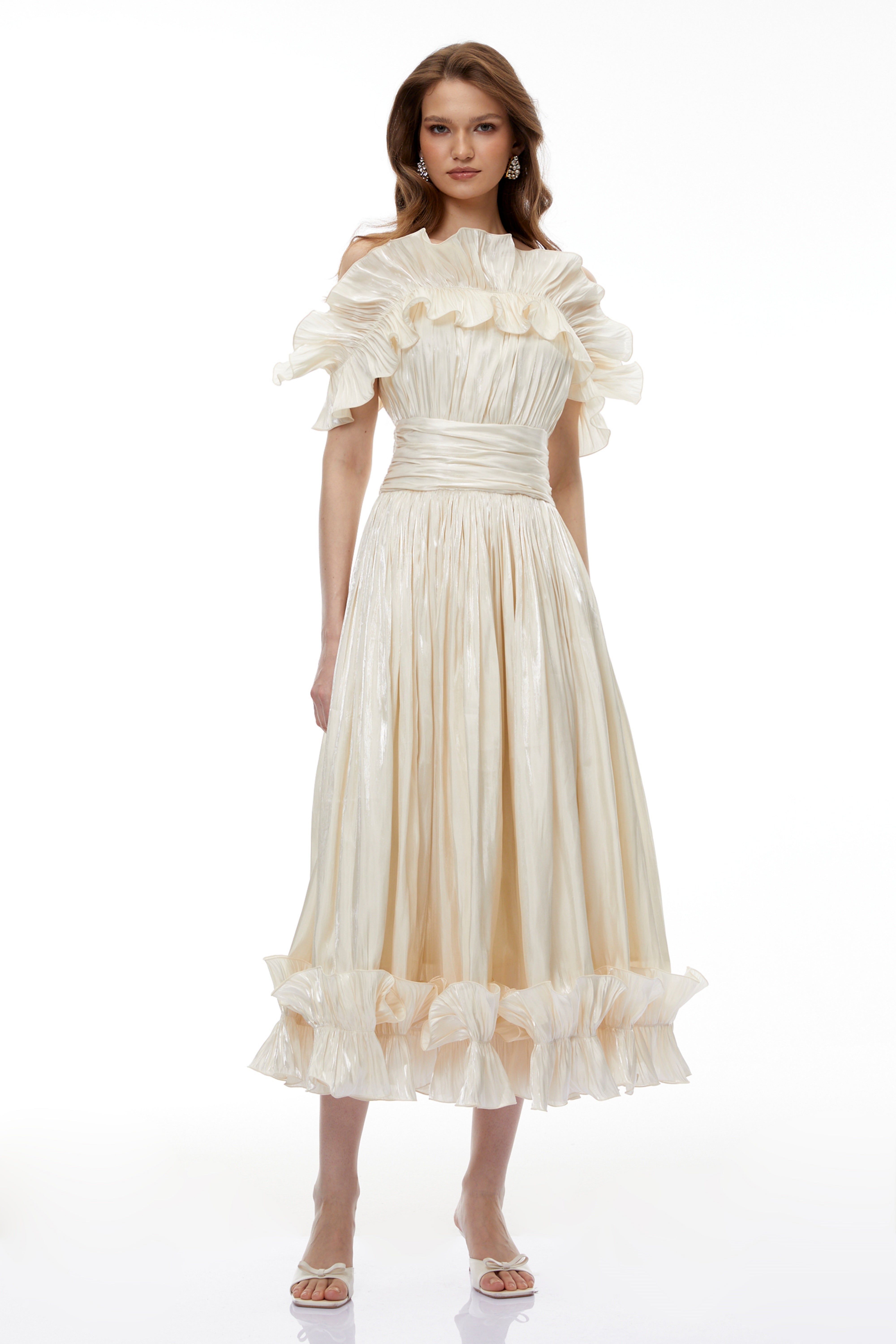 Kalliope Champagnerfarbenes Glitzer-Maxikleid