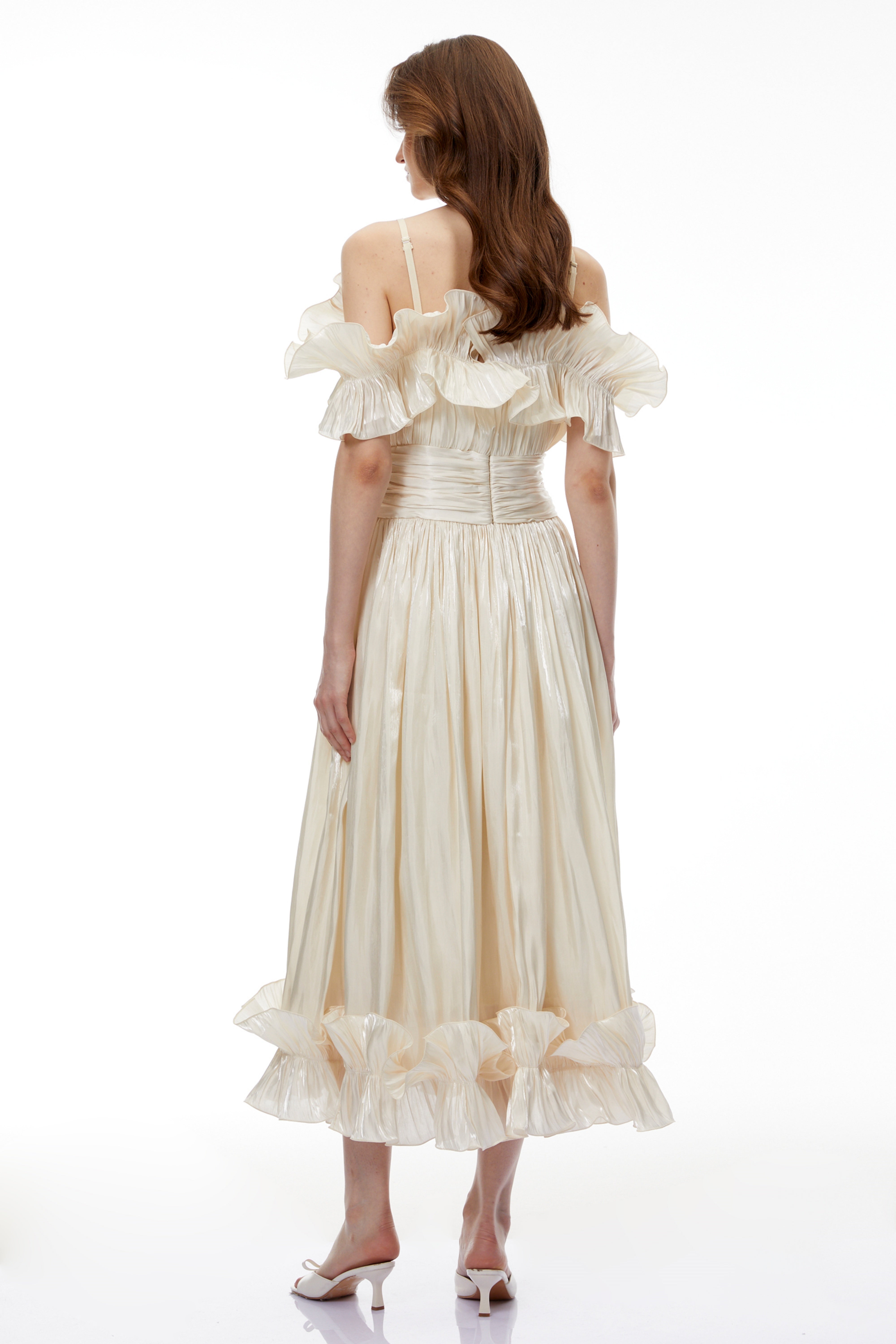 Kalliope Champagnerfarbenes Glitzer-Maxikleid