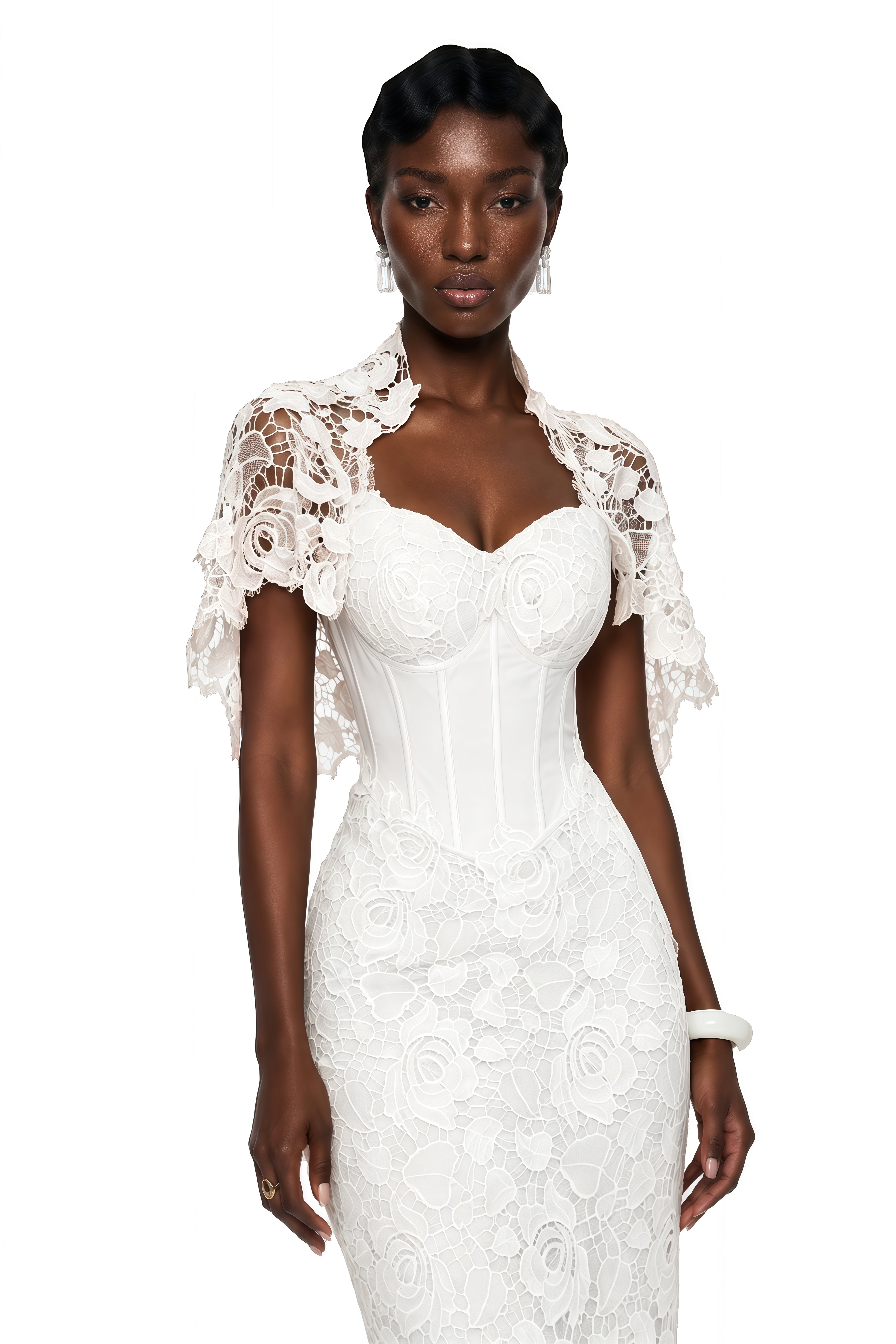 Robe longue unie Kamila White avec découpes
