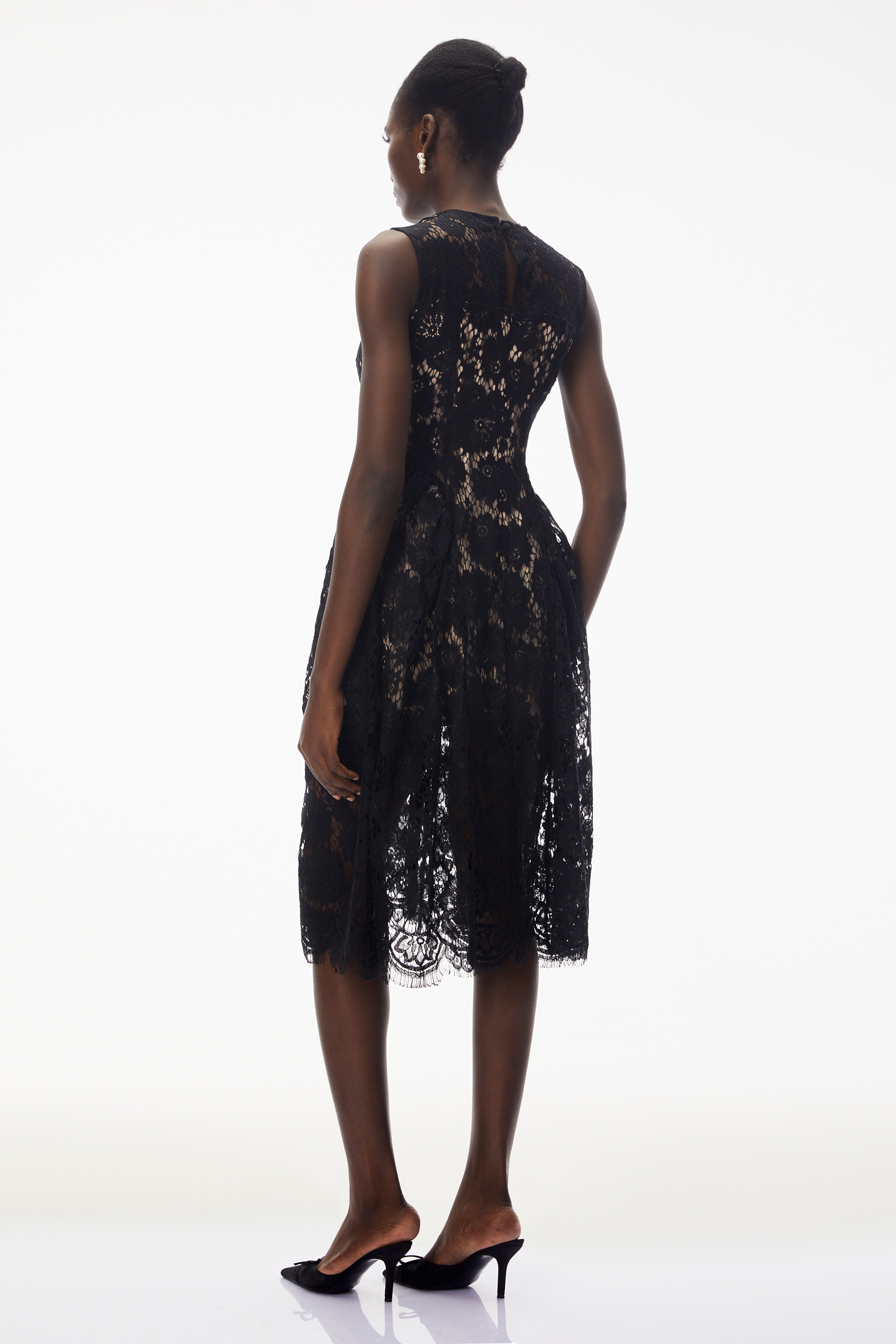 Katherine Black Sleeveless Floral Lace Midi Dress