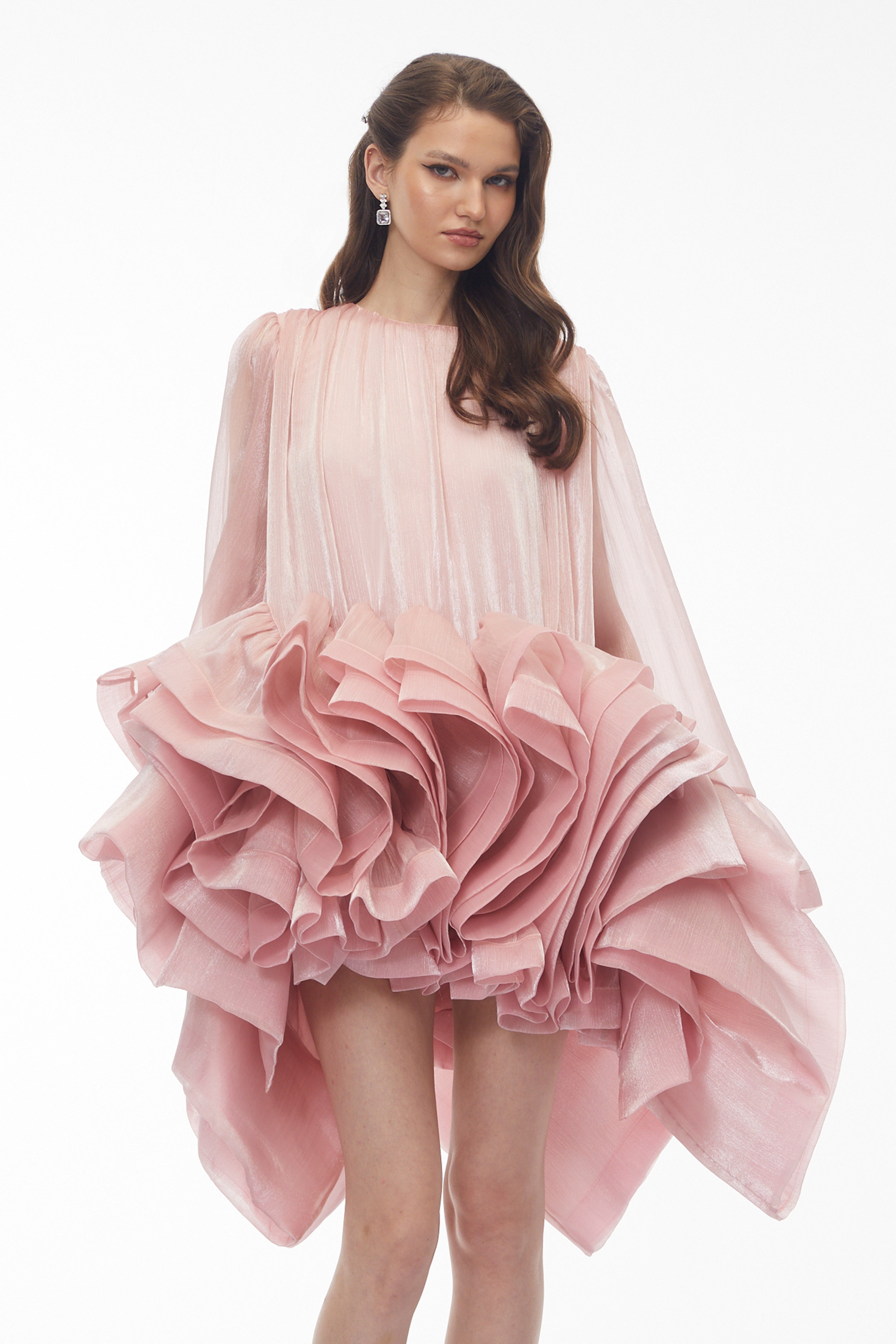 Mini-robe à volants superposés Kátia, rose poudré